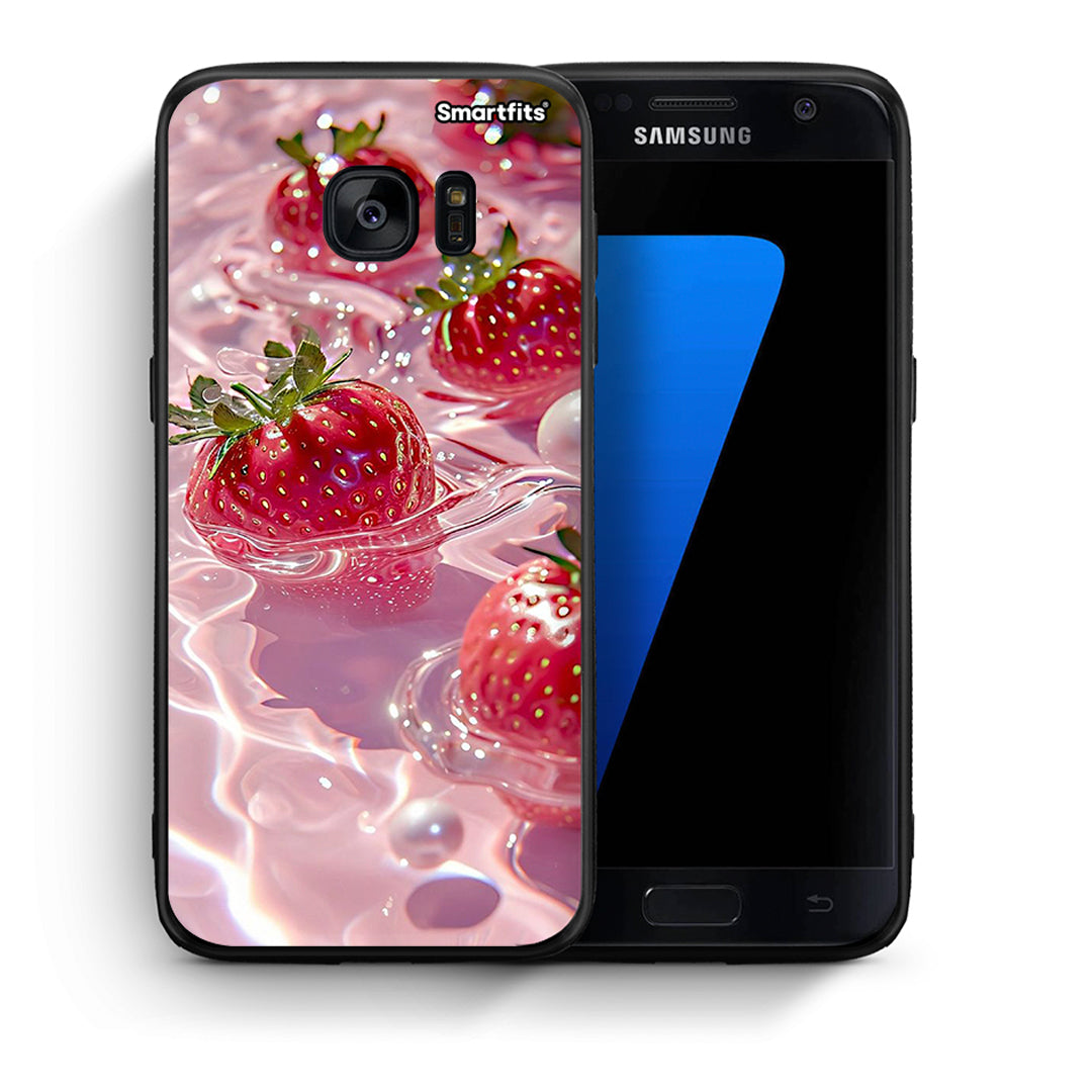 Θήκη Samsung S7 Juicy Strawberries από τη Smartfits με σχέδιο στο πίσω μέρος και μαύρο περίβλημα | Samsung S7 Juicy Strawberries case with colorful back and black bezels