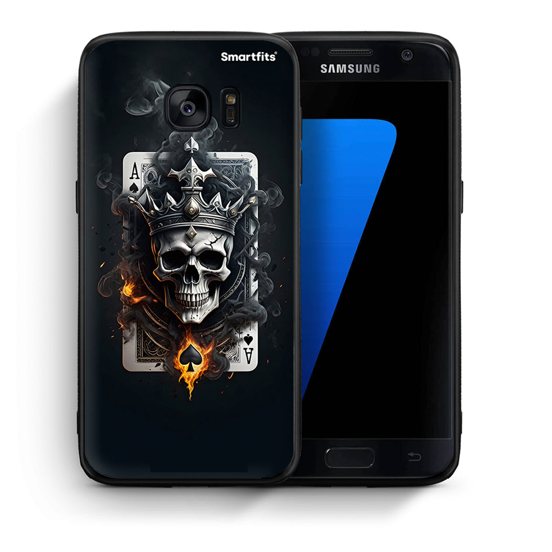 Θήκη Samsung S7 Skull King Ace από τη Smartfits με σχέδιο στο πίσω μέρος και μαύρο περίβλημα | Samsung S7 Skull King Ace case with colorful back and black bezels