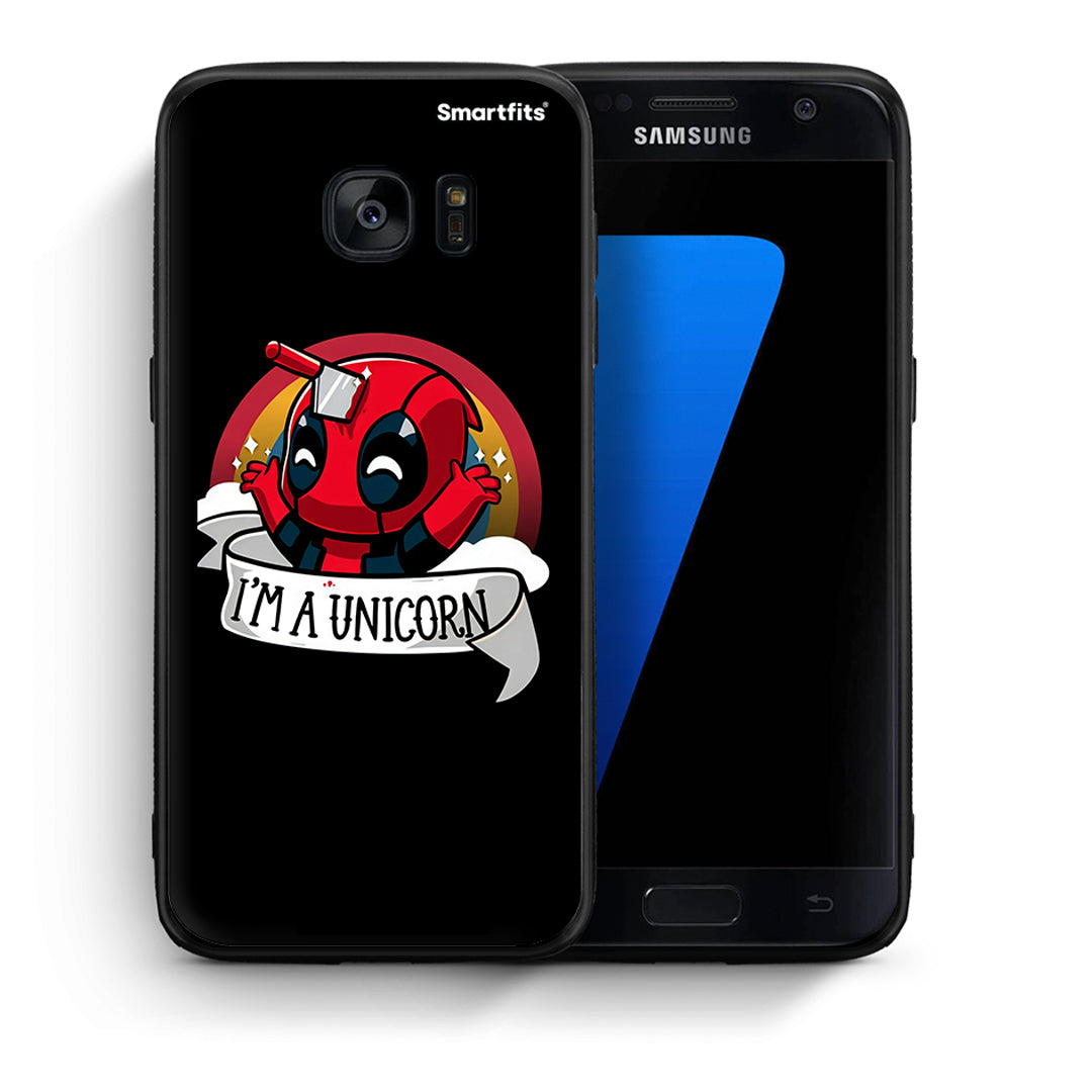 Θήκη Samsung S7 Unicorn Deadpool από τη Smartfits με σχέδιο στο πίσω μέρος και μαύρο περίβλημα | Samsung S7 Unicorn Deadpool case with colorful back and black bezels