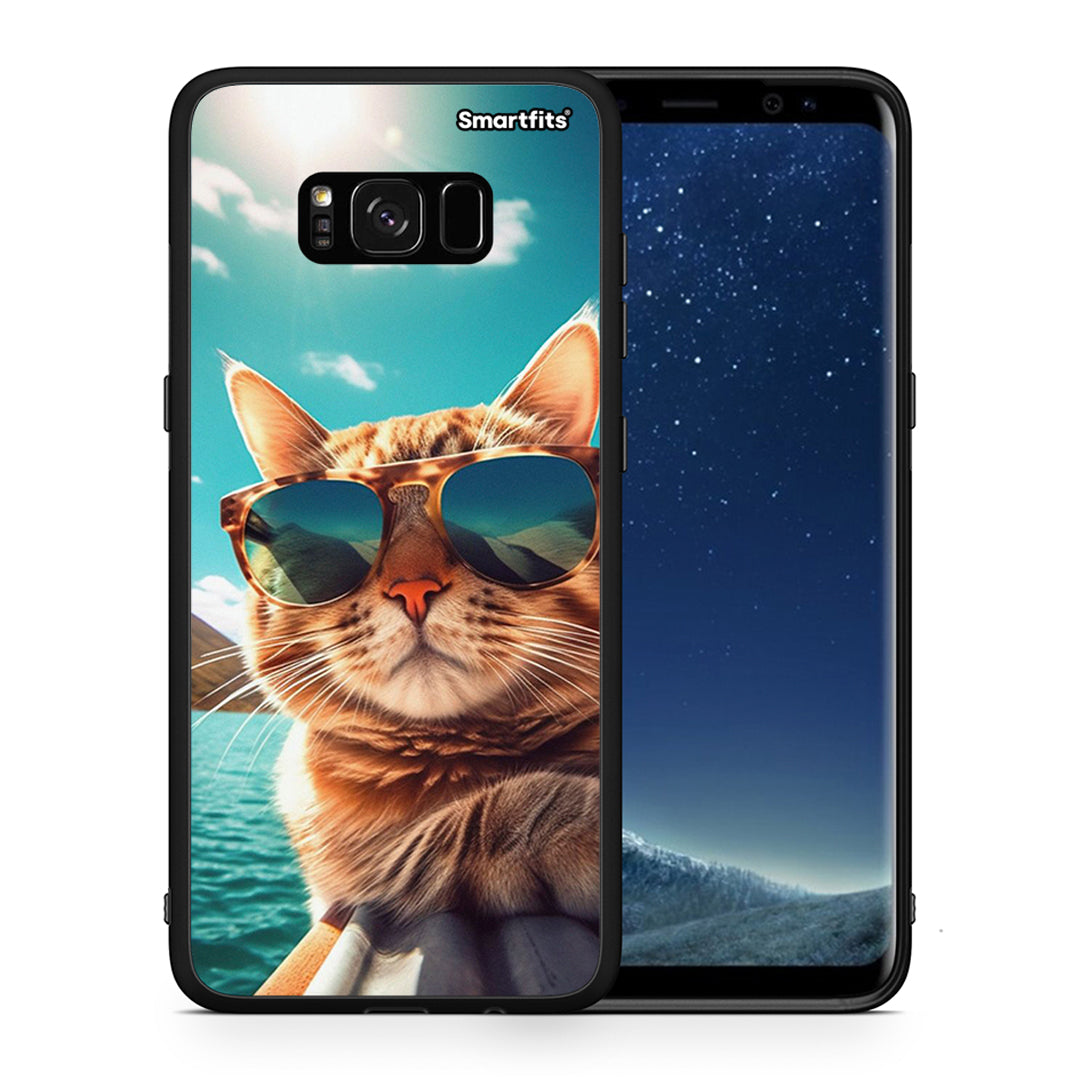 Θήκη Samsung S8 Summer Cat από τη Smartfits με σχέδιο στο πίσω μέρος και μαύρο περίβλημα | Samsung S8 Summer Cat case with colorful back and black bezels