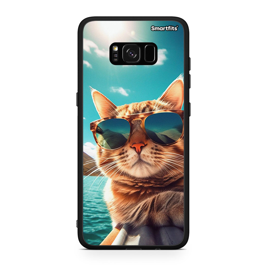 Samsung S8+ Summer Cat θήκη από τη Smartfits με σχέδιο στο πίσω μέρος και μαύρο περίβλημα | Smartphone case with colorful back and black bezels by Smartfits