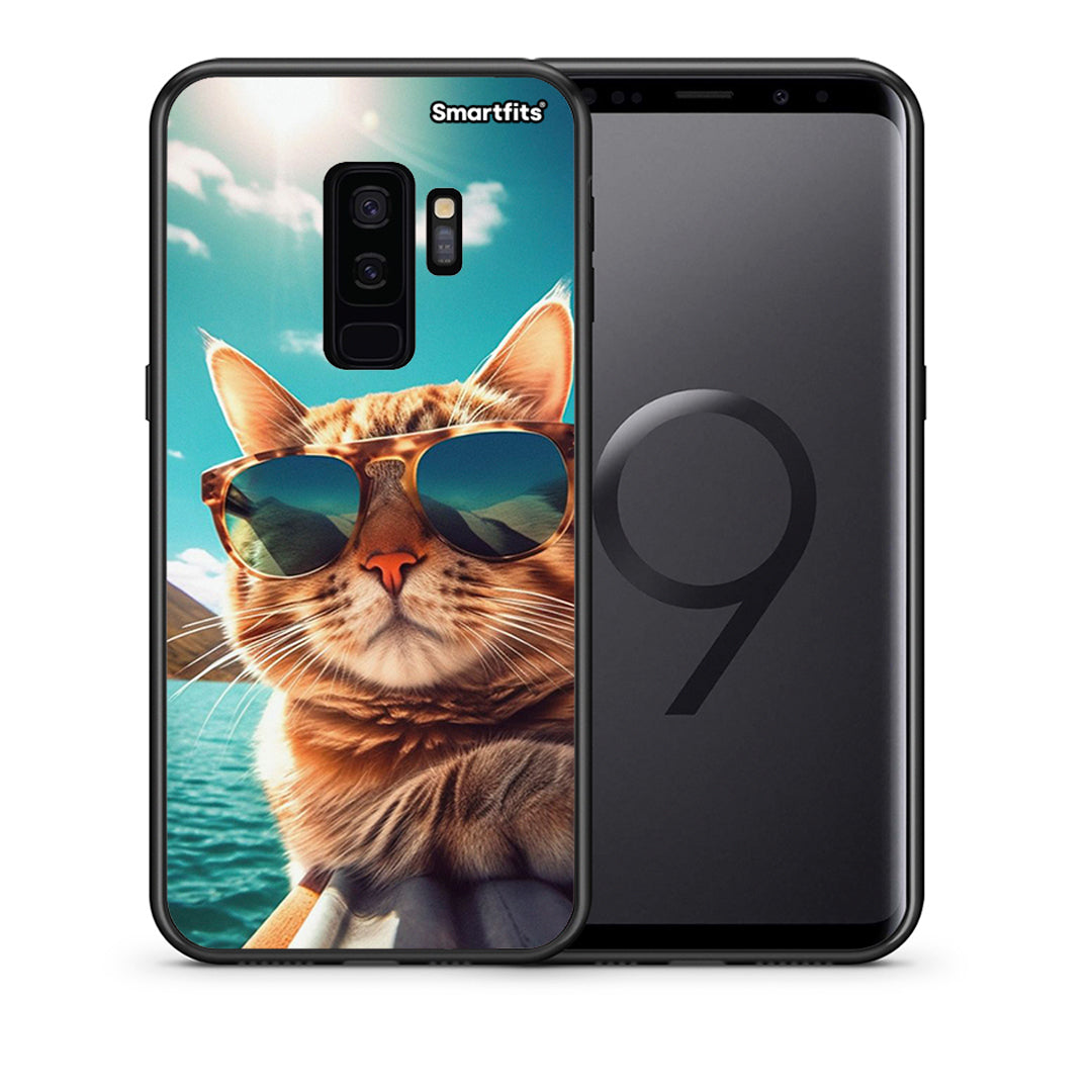 Θήκη Samsung S9 Plus Summer Cat από τη Smartfits με σχέδιο στο πίσω μέρος και μαύρο περίβλημα | Samsung S9 Plus Summer Cat case with colorful back and black bezels