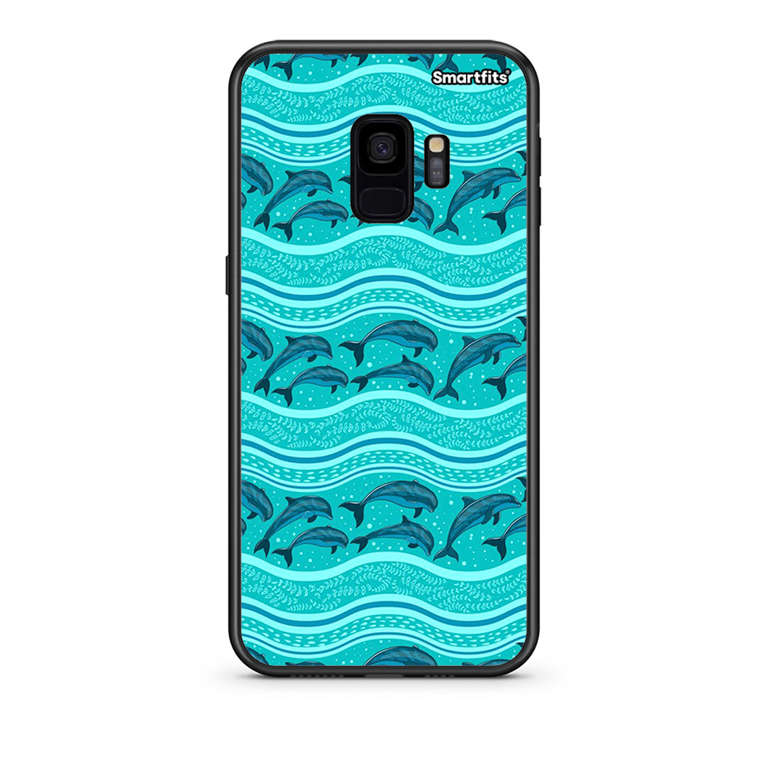 samsung s9 Swimming Dolphins θήκη από τη Smartfits με σχέδιο στο πίσω μέρος και μαύρο περίβλημα | Smartphone case with colorful back and black bezels by Smartfits