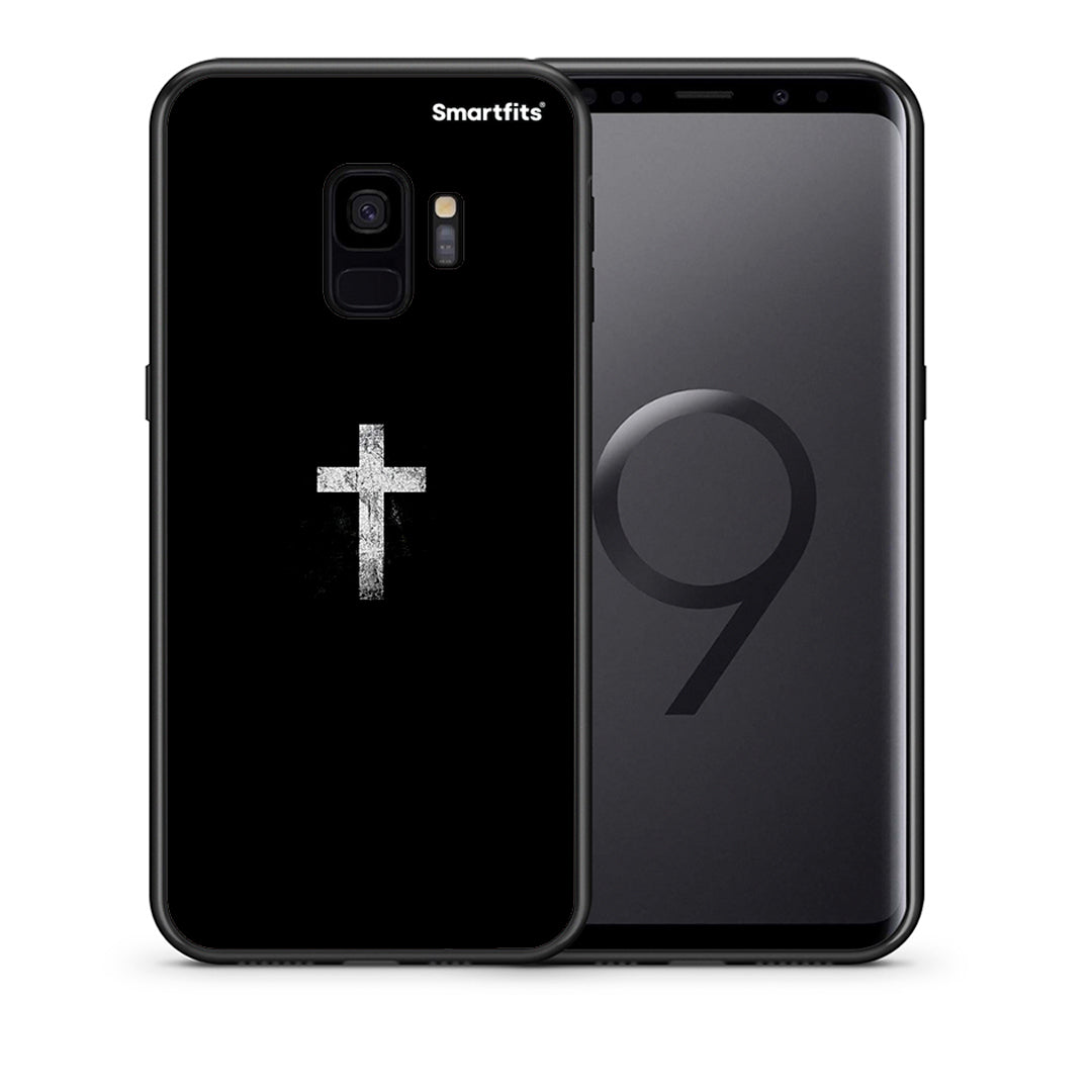 Θήκη Samsung S9 White Cross από τη Smartfits με σχέδιο στο πίσω μέρος και μαύρο περίβλημα | Samsung S9 White Cross case with colorful back and black bezels