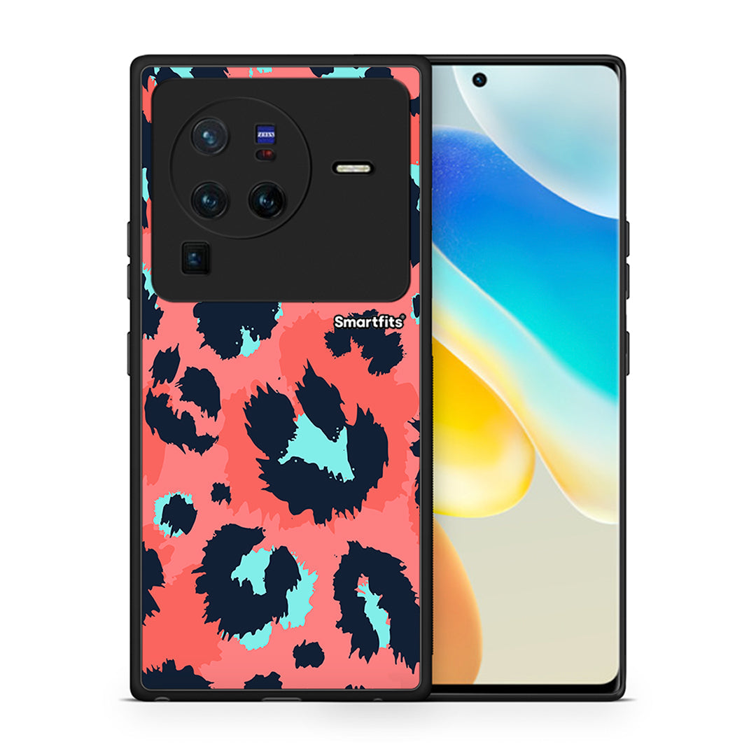 Θήκη Vivo X80 Pro 5G Pink Leopard Animal από τη Smartfits με σχέδιο στο πίσω μέρος και μαύρο περίβλημα | Vivo X80 Pro 5G Pink Leopard Animal case with colorful back and black bezels