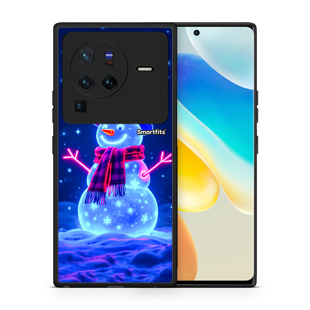 Θήκη Vivo X80 Pro 5G Christmas Neon Snowman από τη Smartfits με σχέδιο στο πίσω μέρος και μαύρο περίβλημα | Vivo X80 Pro 5G Christmas Neon Snowman case with colorful back and black bezels