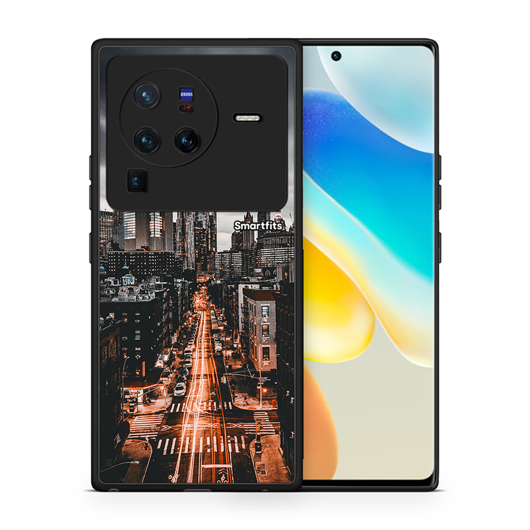 Θήκη Vivo X80 Pro 5G City Lights από τη Smartfits με σχέδιο στο πίσω μέρος και μαύρο περίβλημα | Vivo X80 Pro 5G City Lights case with colorful back and black bezels