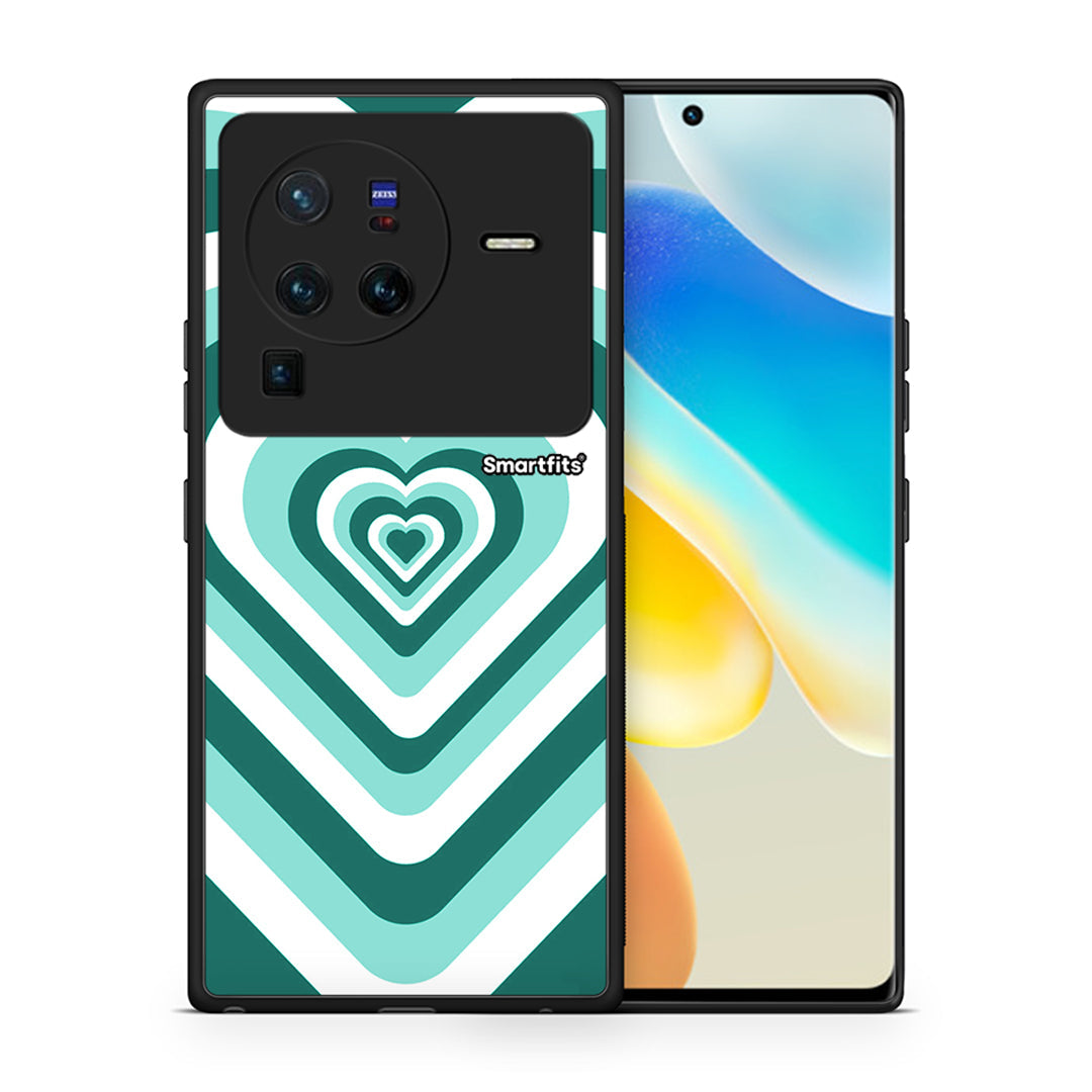 Θήκη Vivo X80 Pro 5G Green Hearts από τη Smartfits με σχέδιο στο πίσω μέρος και μαύρο περίβλημα | Vivo X80 Pro 5G Green Hearts case with colorful back and black bezels