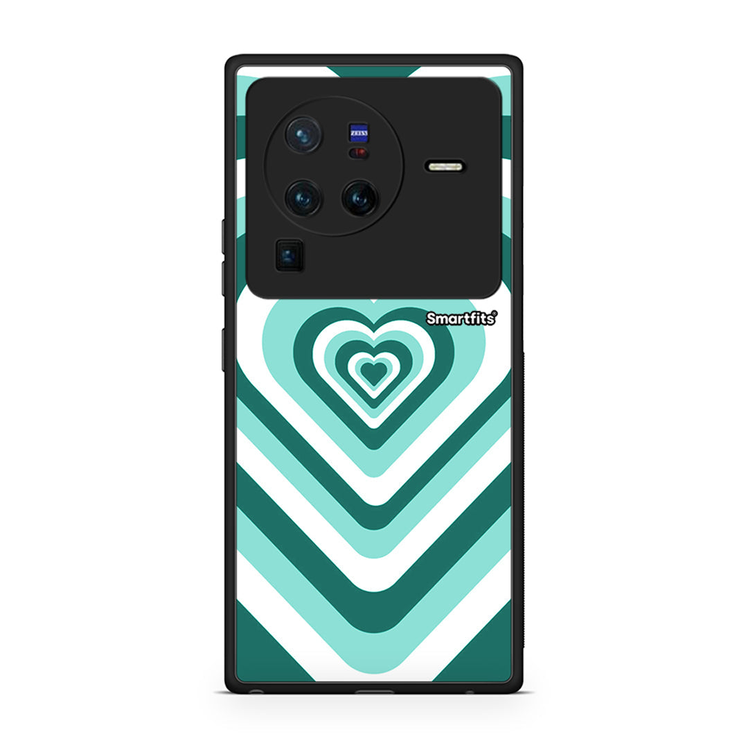 Vivo X80 Pro 5G Green Hearts θήκη από τη Smartfits με σχέδιο στο πίσω μέρος και μαύρο περίβλημα | Smartphone case with colorful back and black bezels by Smartfits