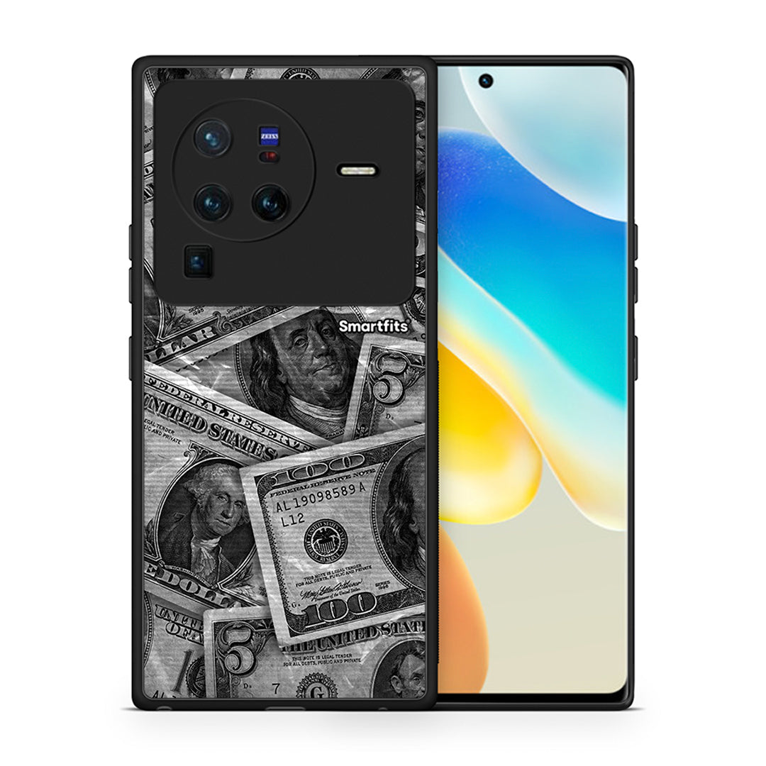 Θήκη Vivo X80 Pro 5G Money Dollars από τη Smartfits με σχέδιο στο πίσω μέρος και μαύρο περίβλημα | Vivo X80 Pro 5G Money Dollars case with colorful back and black bezels