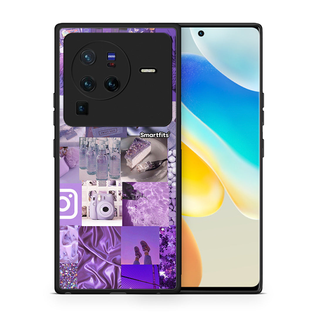 Θήκη Vivo X80 Pro 5G Purple Aesthetic Collage από τη Smartfits με σχέδιο στο πίσω μέρος και μαύρο περίβλημα | Vivo X80 Pro 5G Purple Aesthetic Collage case with colorful back and black bezels