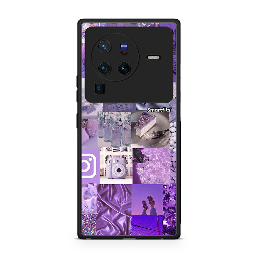 Vivo X80 Pro 5G Purple Aesthetic Collage θήκη από τη Smartfits με σχέδιο στο πίσω μέρος και μαύρο περίβλημα | Smartphone case with colorful back and black bezels by Smartfits