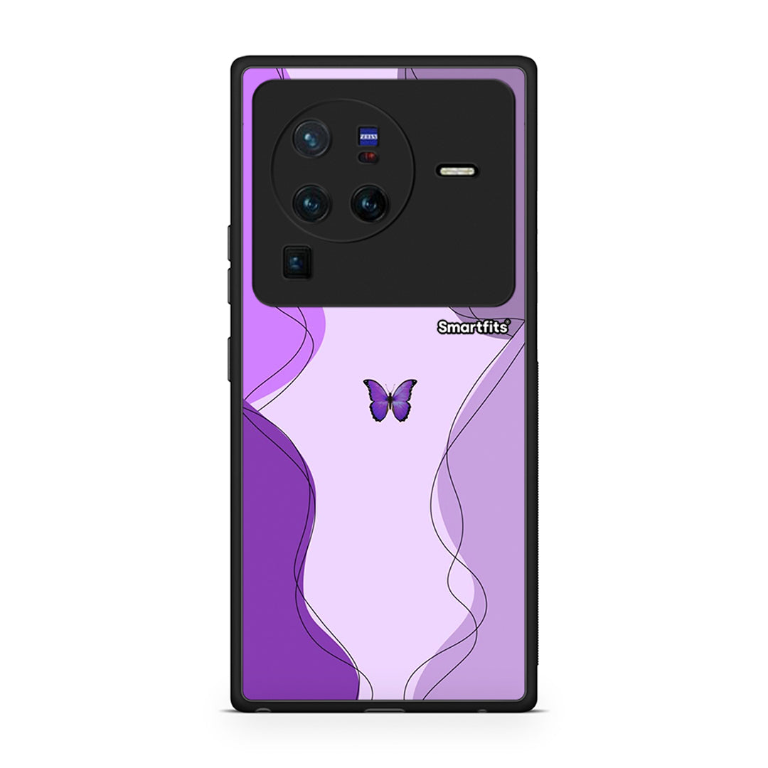 Vivo X80 Pro 5G Purple Mariposa Θήκη Αγίου Βαλεντίνου από τη Smartfits με σχέδιο στο πίσω μέρος και μαύρο περίβλημα | Smartphone case with colorful back and black bezels by Smartfits