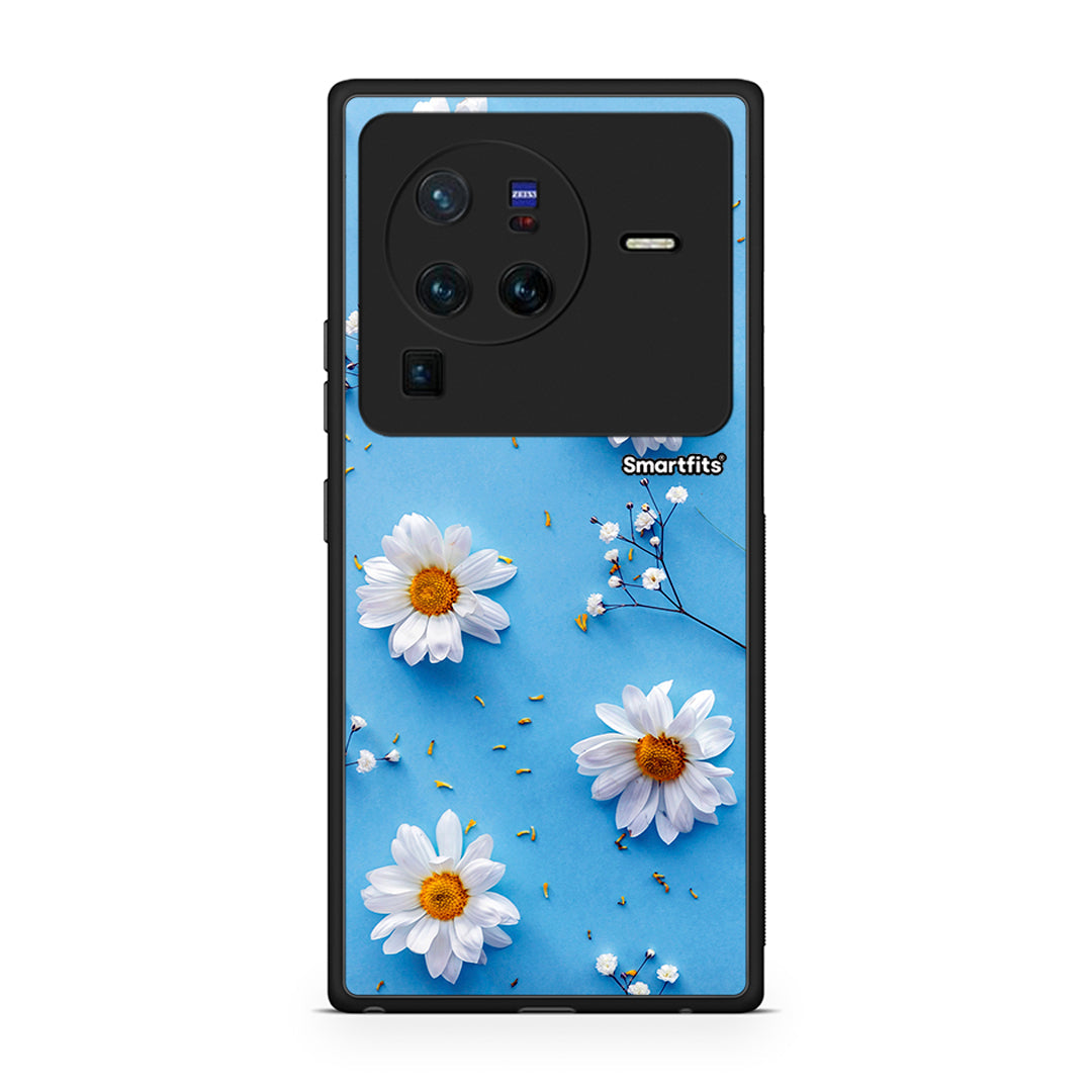 Vivo X80 Pro 5G Real Daisies θήκη από τη Smartfits με σχέδιο στο πίσω μέρος και μαύρο περίβλημα | Smartphone case with colorful back and black bezels by Smartfits