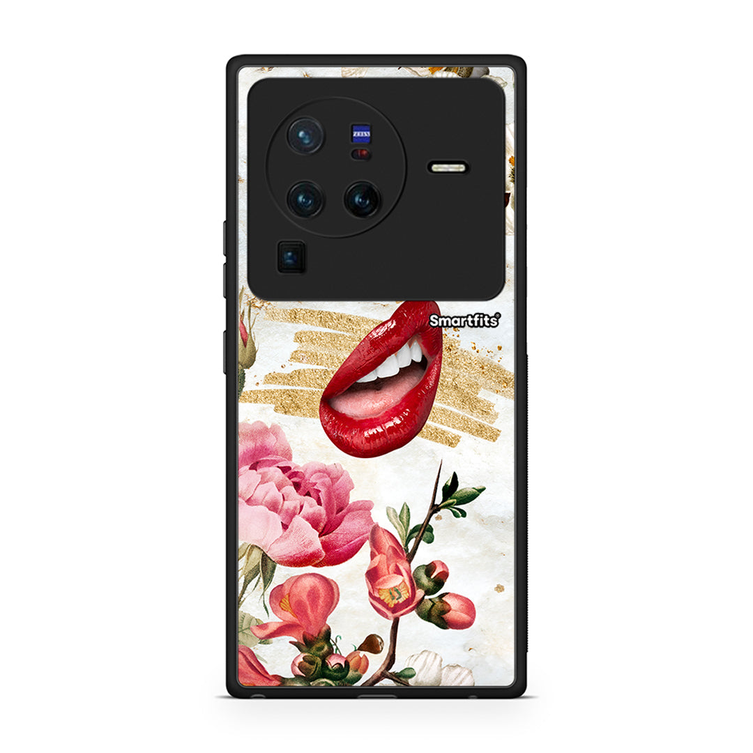 Vivo X80 Pro 5G Red Lips θήκη από τη Smartfits με σχέδιο στο πίσω μέρος και μαύρο περίβλημα | Smartphone case with colorful back and black bezels by Smartfits