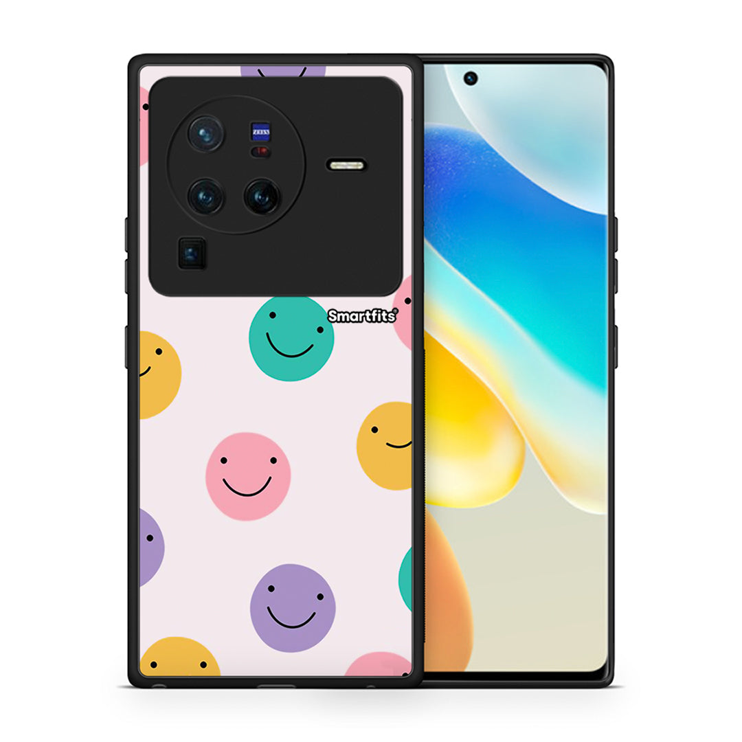 Θήκη Vivo X80 Pro 5G Smiley Faces από τη Smartfits με σχέδιο στο πίσω μέρος και μαύρο περίβλημα | Vivo X80 Pro 5G Smiley Faces case with colorful back and black bezels