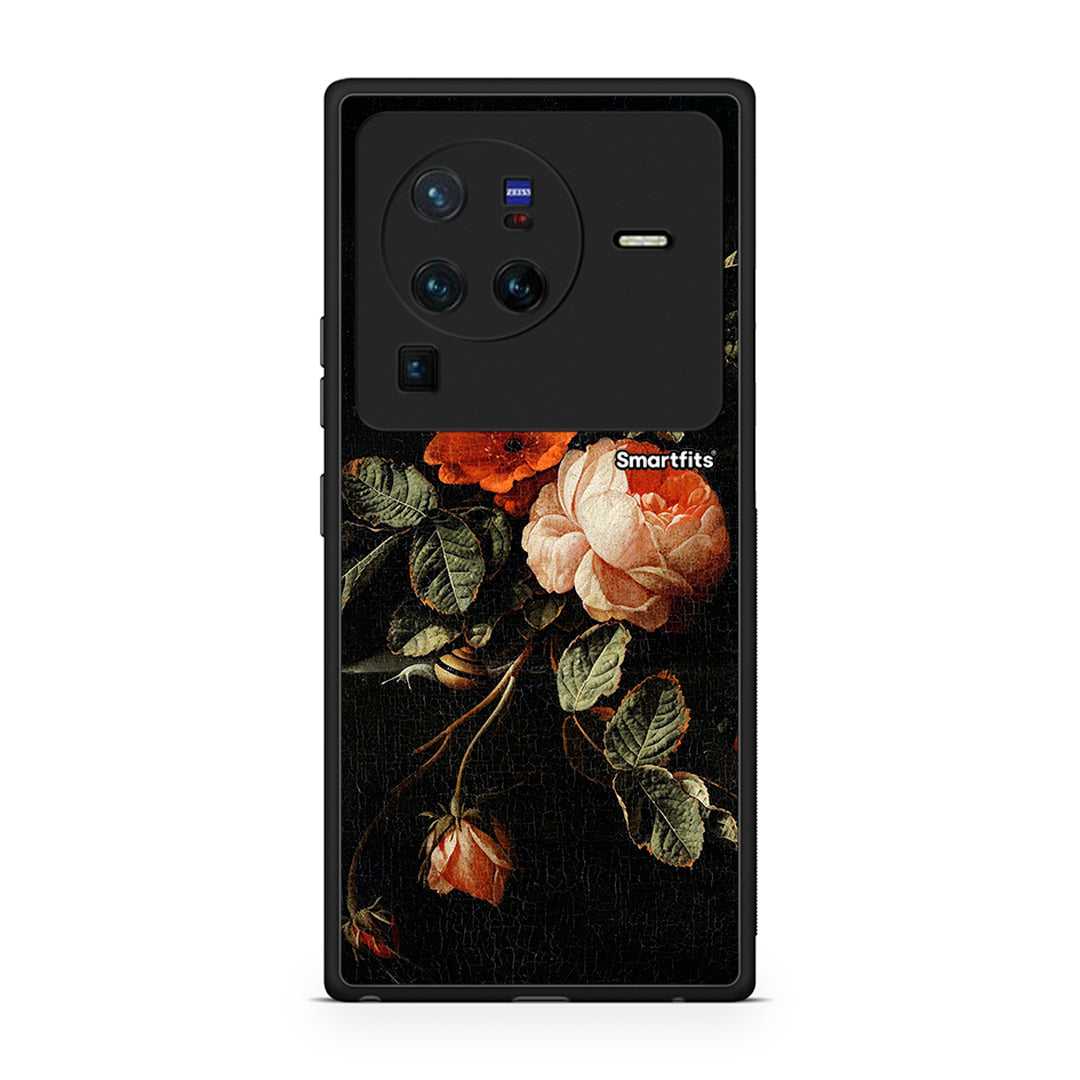 Vivo X80 Pro 5G Vintage Roses θήκη από τη Smartfits με σχέδιο στο πίσω μέρος και μαύρο περίβλημα | Smartphone case with colorful back and black bezels by Smartfits