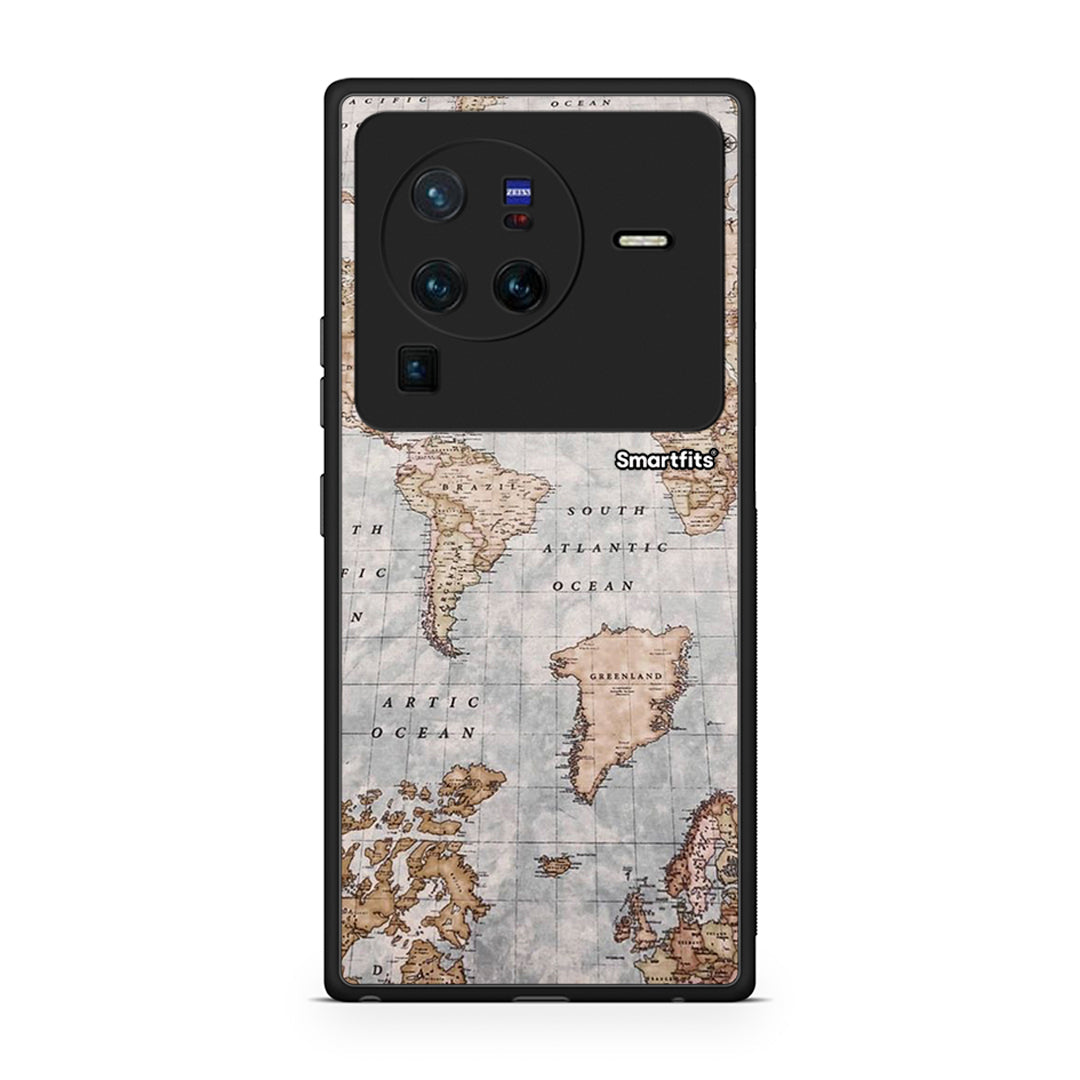 Vivo X80 Pro 5G World Map Θήκη από τη Smartfits με σχέδιο στο πίσω μέρος και μαύρο περίβλημα | Smartphone case with colorful back and black bezels by Smartfits