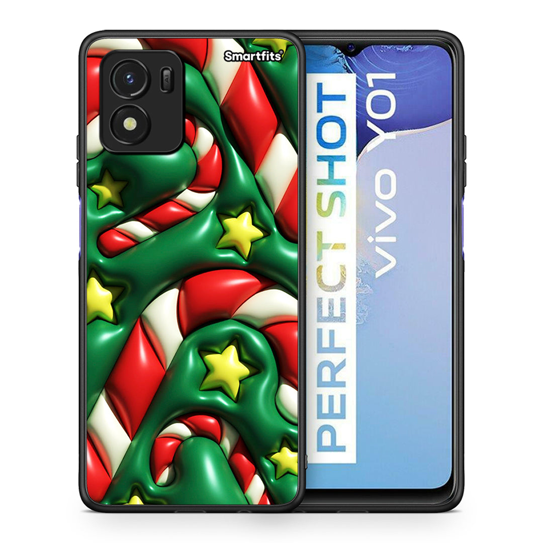 Θήκη Vivo Y01 / Y15s Christmas Bubbles από τη Smartfits με σχέδιο στο πίσω μέρος και μαύρο περίβλημα | Vivo Y01 / Y15s Christmas Bubbles case with colorful back and black bezels