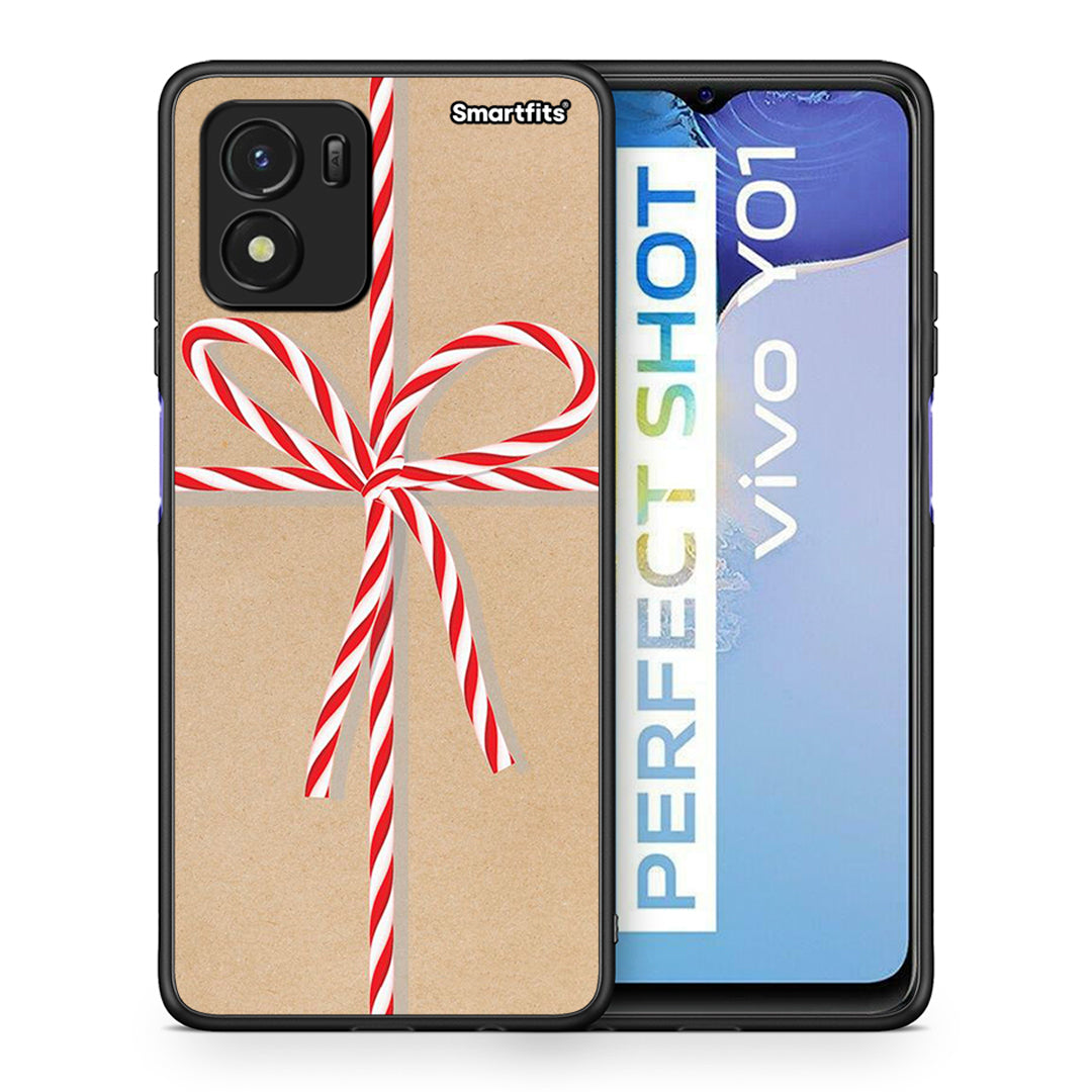 Θήκη Vivo Y01 / Y15s Christmas Gift από τη Smartfits με σχέδιο στο πίσω μέρος και μαύρο περίβλημα | Vivo Y01 / Y15s Christmas Gift case with colorful back and black bezels