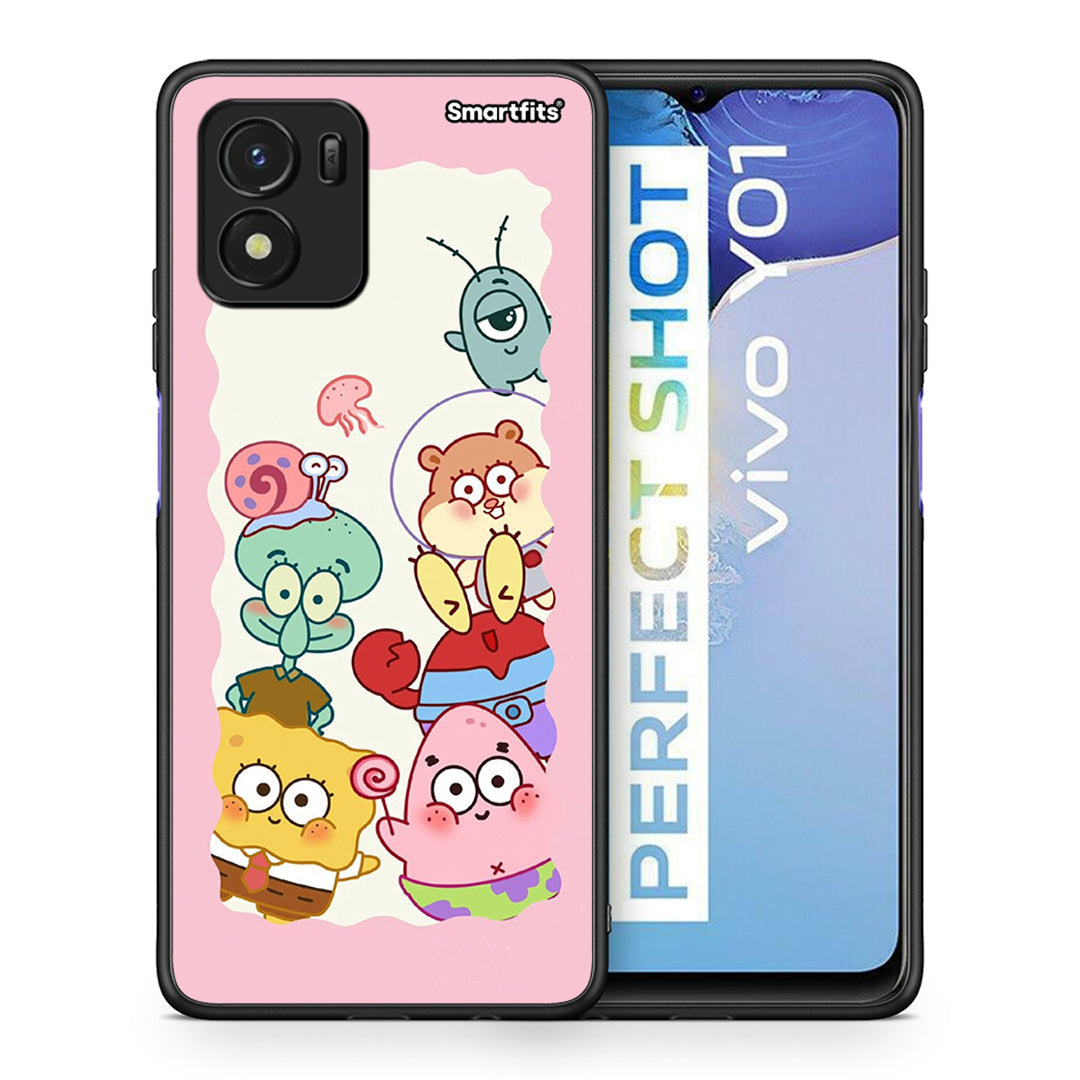 Θήκη Vivo Y01 / Y15s Cute Companion από τη Smartfits με σχέδιο στο πίσω μέρος και μαύρο περίβλημα | Vivo Y01 / Y15s Cute Companion case with colorful back and black bezels