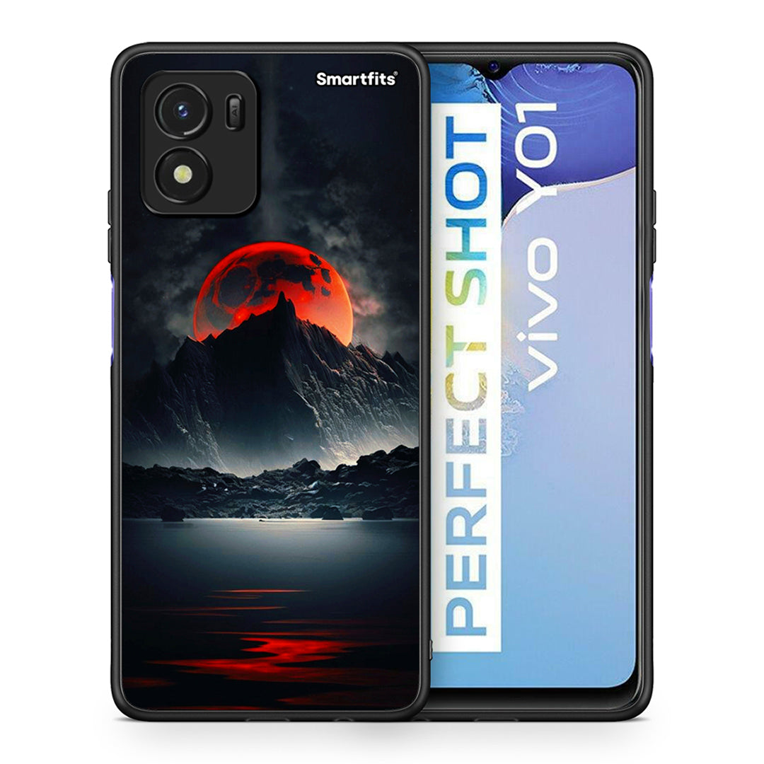 Θήκη Vivo Y01 / Y15s Red Full Moon από τη Smartfits με σχέδιο στο πίσω μέρος και μαύρο περίβλημα | Vivo Y01 / Y15s Red Full Moon case with colorful back and black bezels