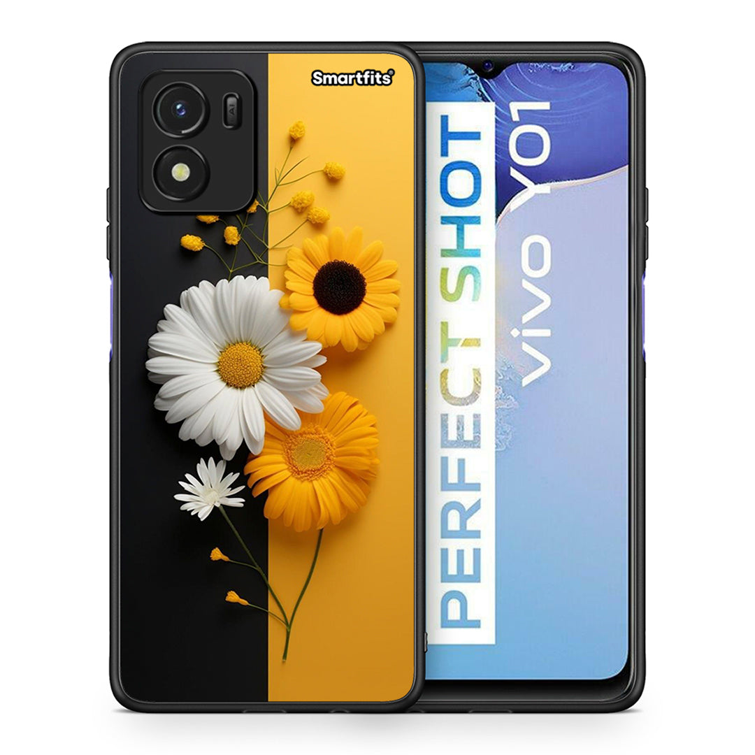 Θήκη Vivo Y01 / Y15s Yellow Daisies από τη Smartfits με σχέδιο στο πίσω μέρος και μαύρο περίβλημα | Vivo Y01 / Y15s Yellow Daisies case with colorful back and black bezels