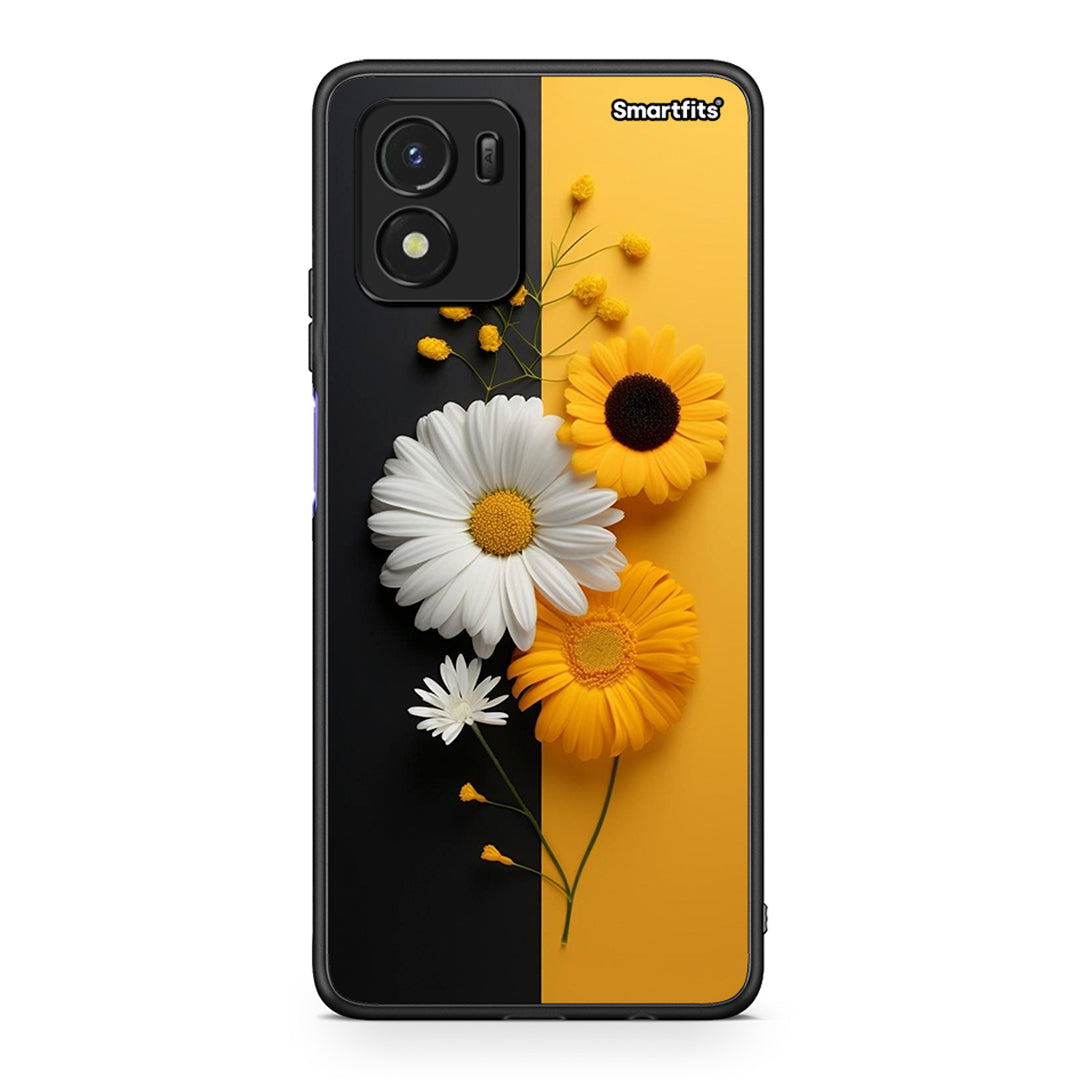 Vivo Y01 / Y15s Yellow Daisies θήκη από τη Smartfits με σχέδιο στο πίσω μέρος και μαύρο περίβλημα | Smartphone case with colorful back and black bezels by Smartfits