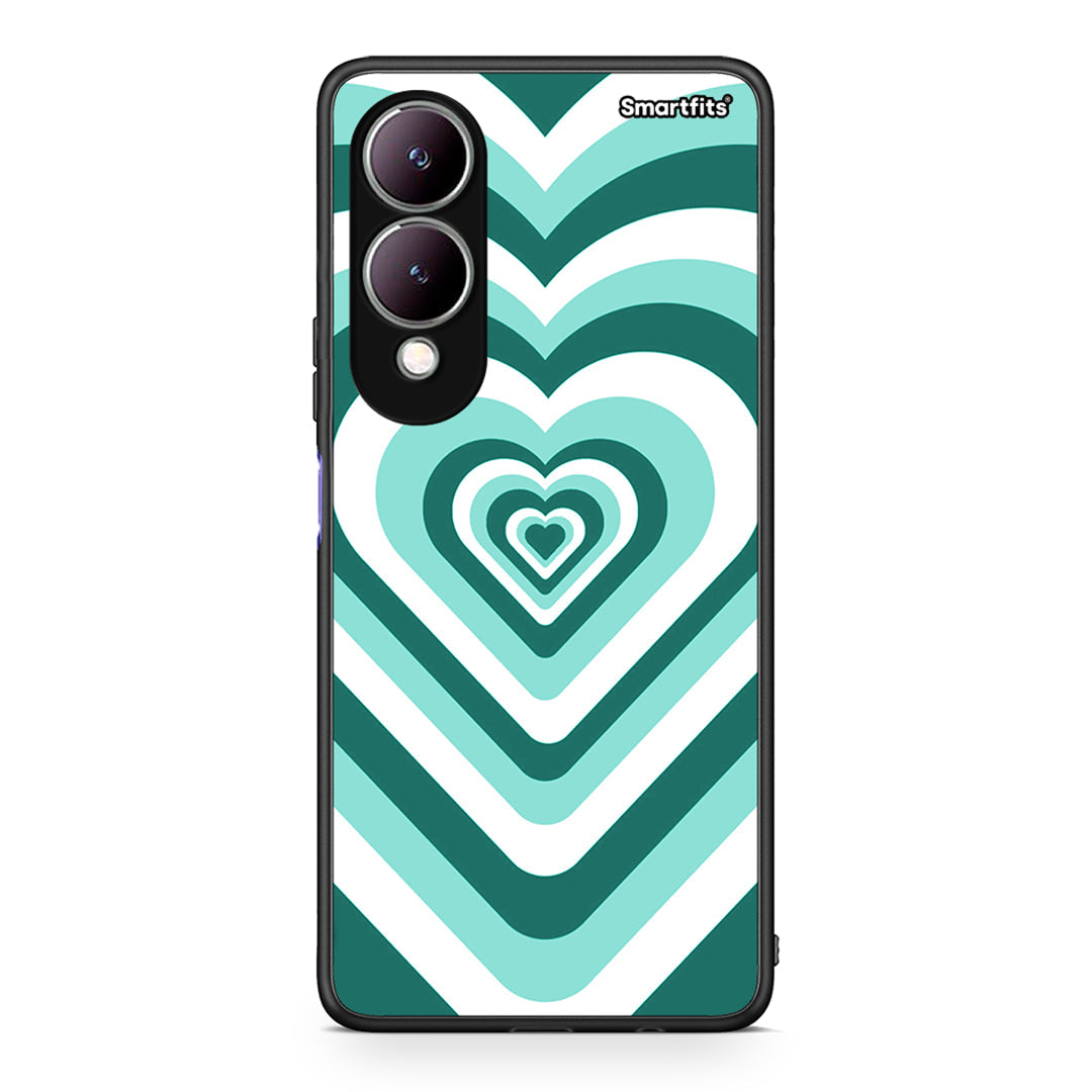 Vivo Y17s Green Hearts θήκη από τη Smartfits με σχέδιο στο πίσω μέρος και μαύρο περίβλημα | Smartphone case with colorful back and black bezels by Smartfits
