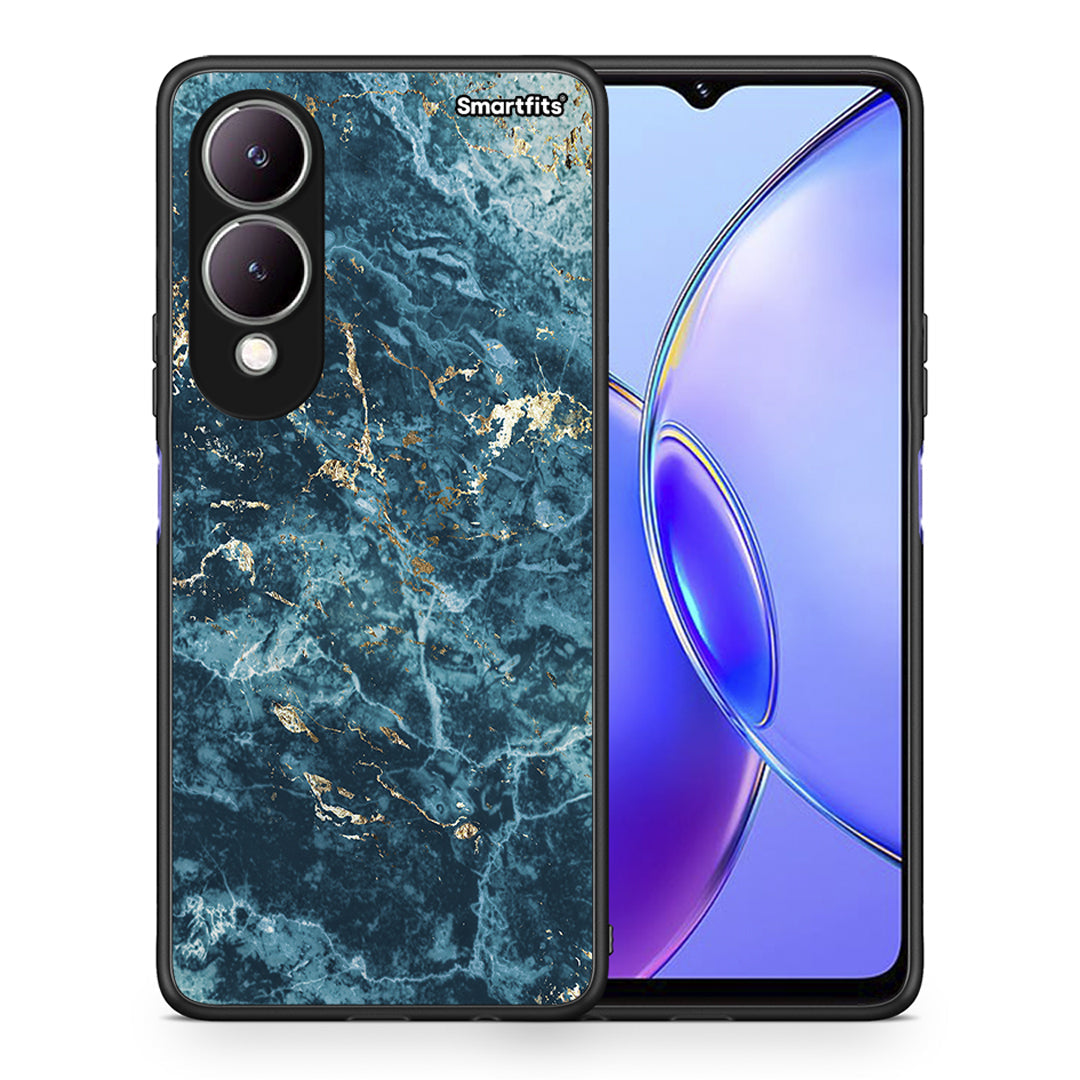 Θήκη Vivo Y17s Marble Blue από τη Smartfits με σχέδιο στο πίσω μέρος και μαύρο περίβλημα | Vivo Y17s Marble Blue case with colorful back and black bezels