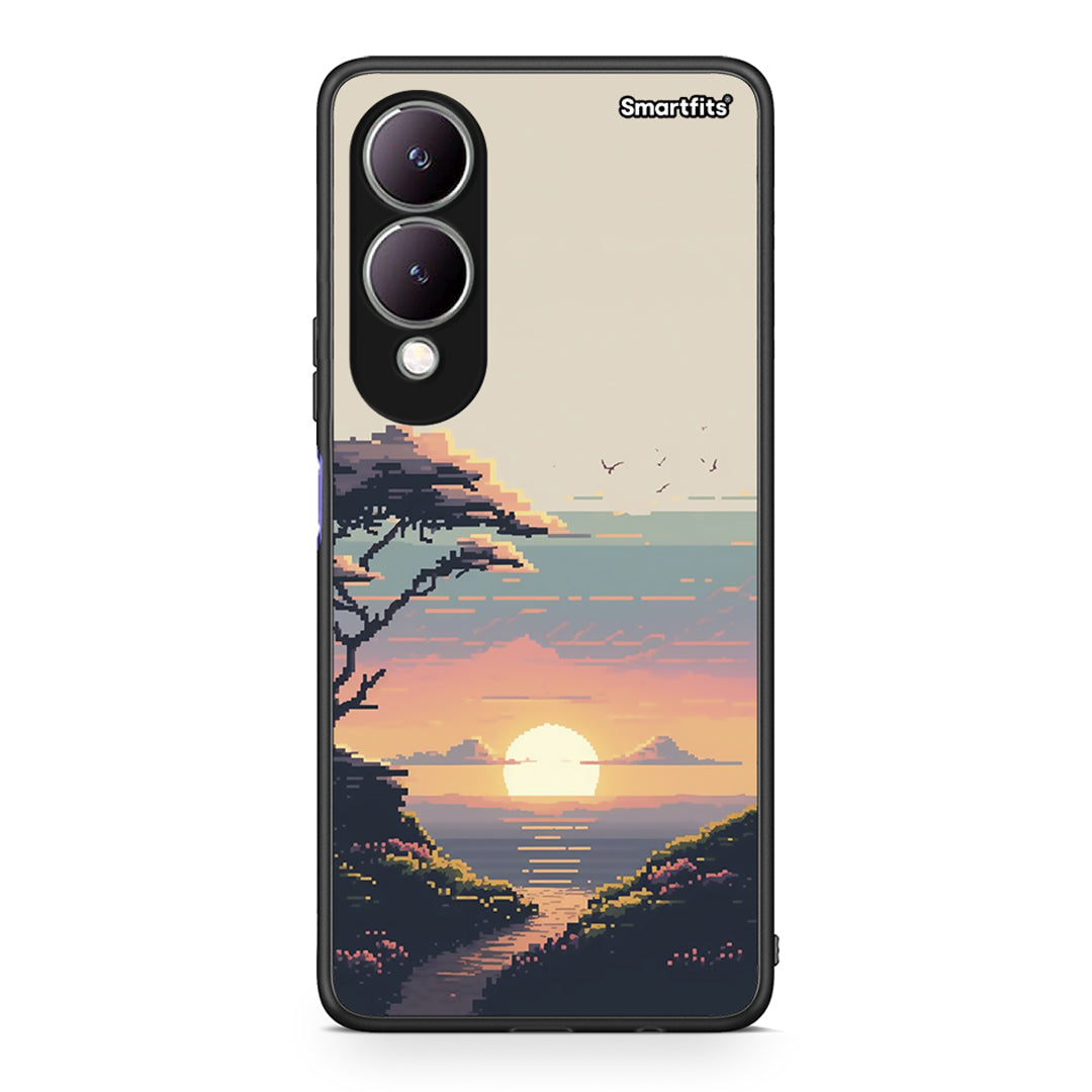 Vivo Y17s Pixel Sunset Θήκη από τη Smartfits με σχέδιο στο πίσω μέρος και μαύρο περίβλημα | Smartphone case with colorful back and black bezels by Smartfits