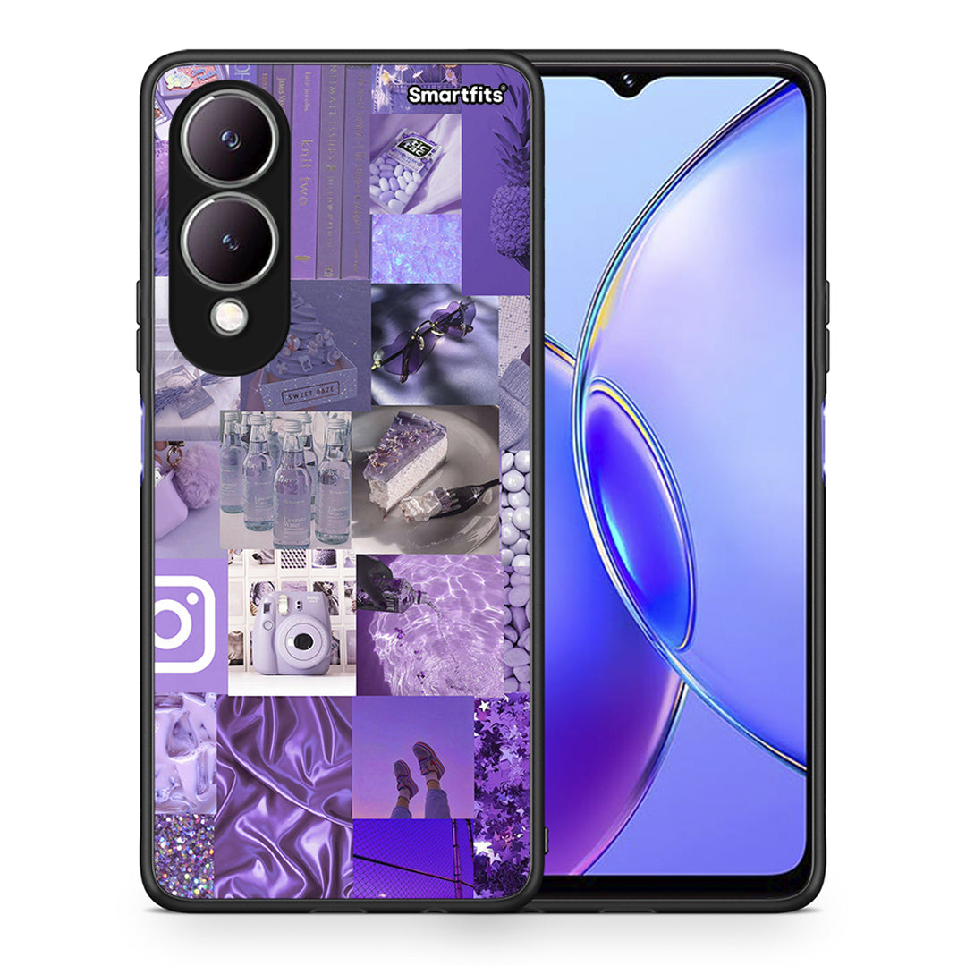 Θήκη Vivo Y17s Purple Aesthetic Collage από τη Smartfits με σχέδιο στο πίσω μέρος και μαύρο περίβλημα | Vivo Y17s Purple Aesthetic Collage case with colorful back and black bezels