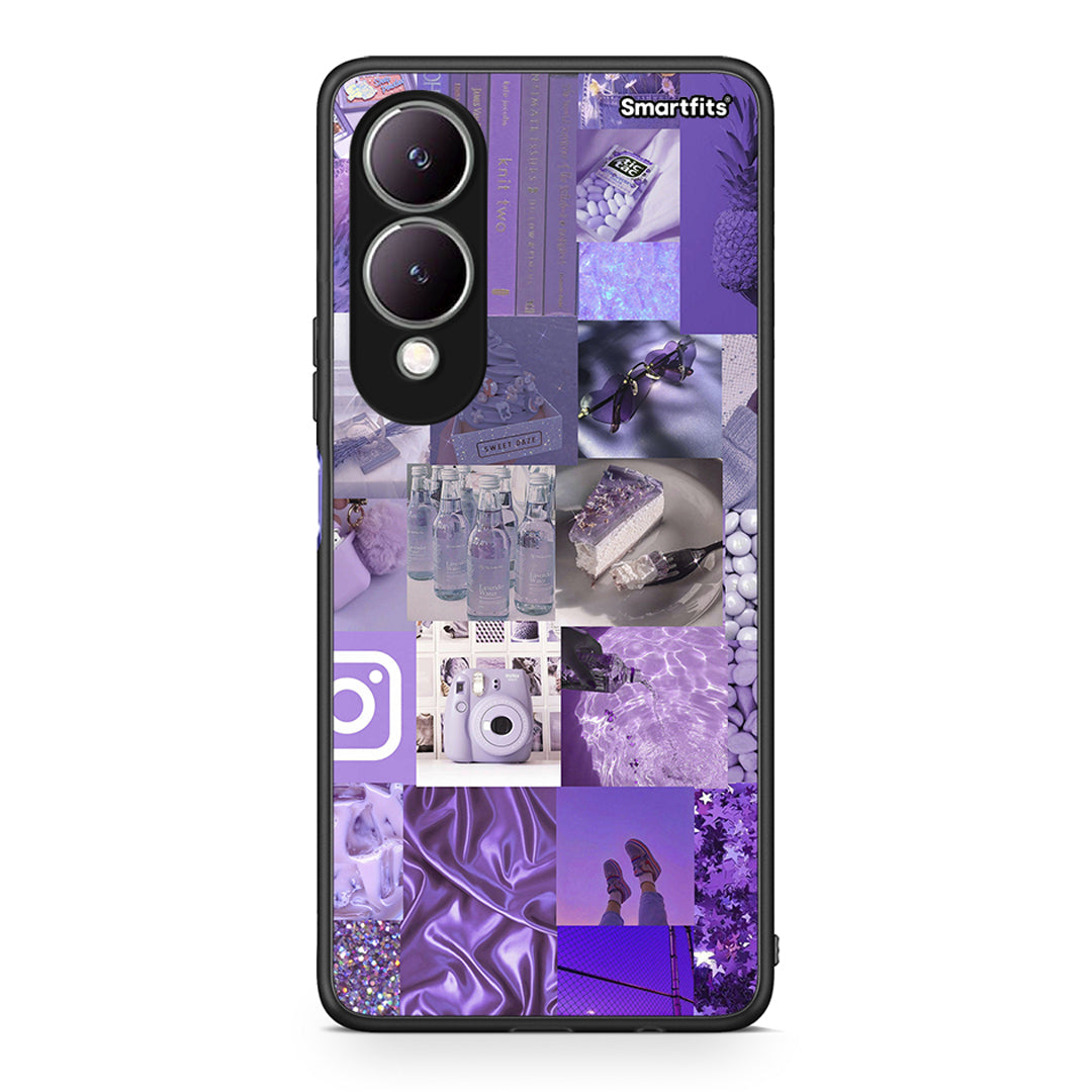 Vivo Y17s Purple Aesthetic Collage θήκη από τη Smartfits με σχέδιο στο πίσω μέρος και μαύρο περίβλημα | Smartphone case with colorful back and black bezels by Smartfits