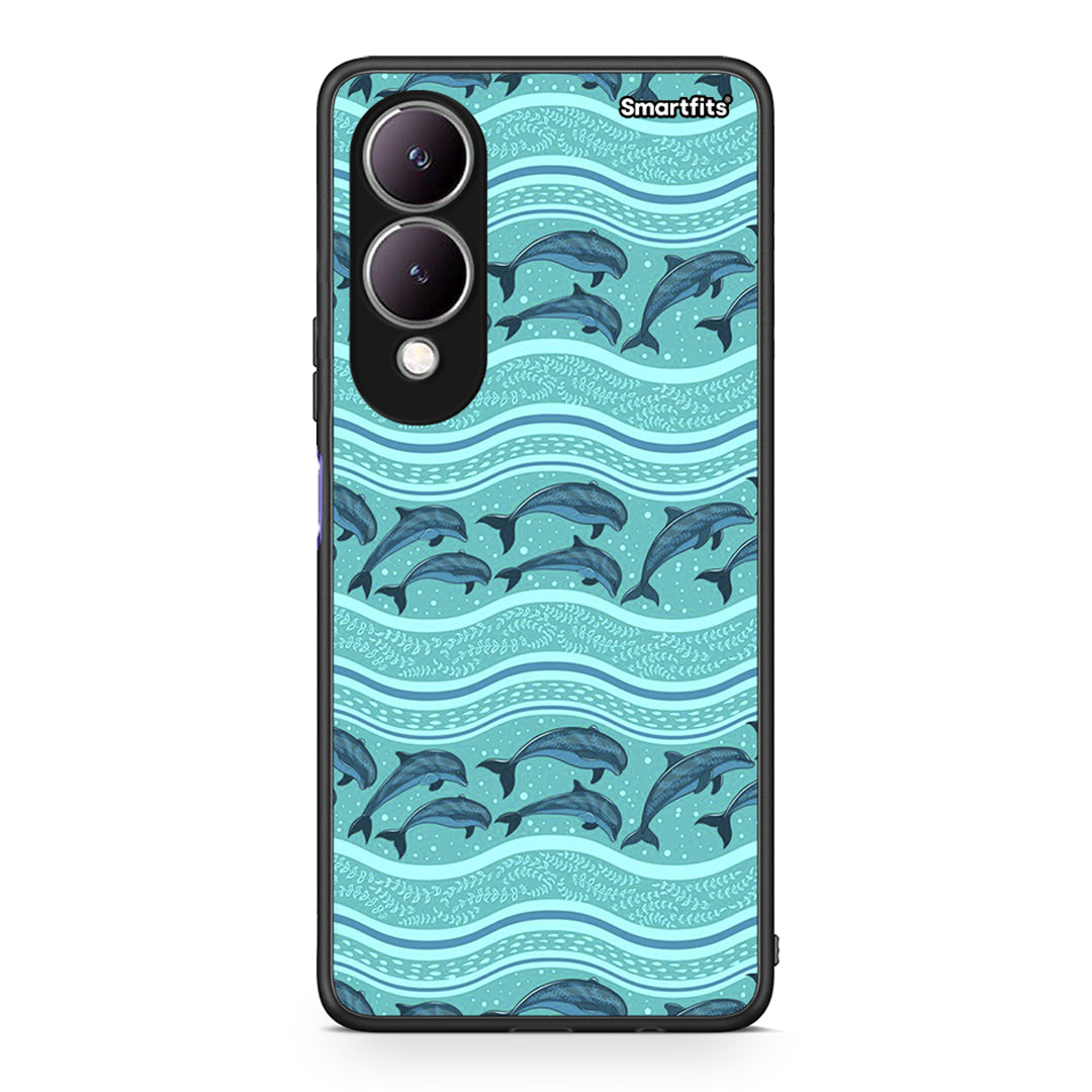 Vivo Y17s Swimming Dolphins θήκη από τη Smartfits με σχέδιο στο πίσω μέρος και μαύρο περίβλημα | Smartphone case with colorful back and black bezels by Smartfits