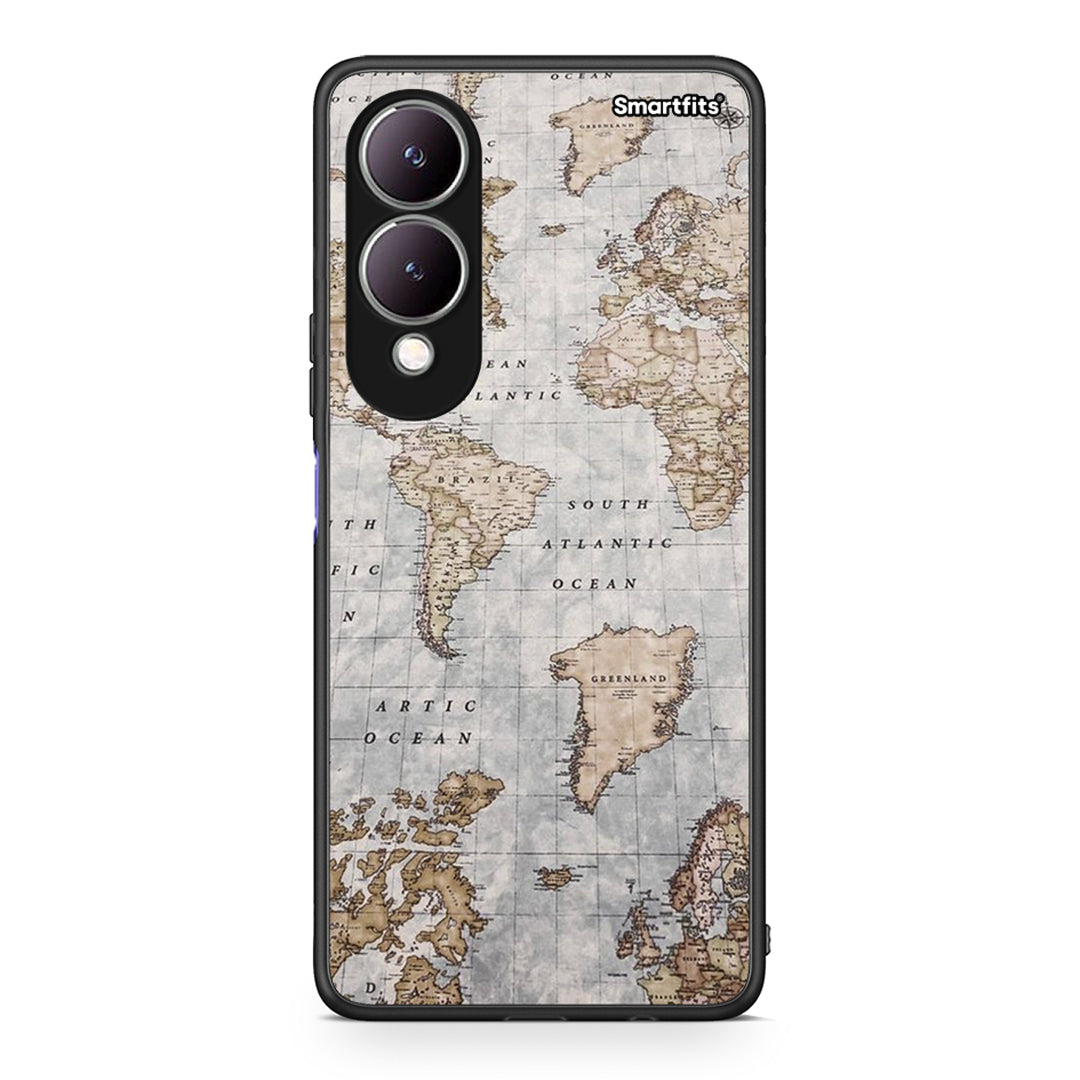 Vivo Y17s World Map Θήκη από τη Smartfits με σχέδιο στο πίσω μέρος και μαύρο περίβλημα | Smartphone case with colorful back and black bezels by Smartfits
