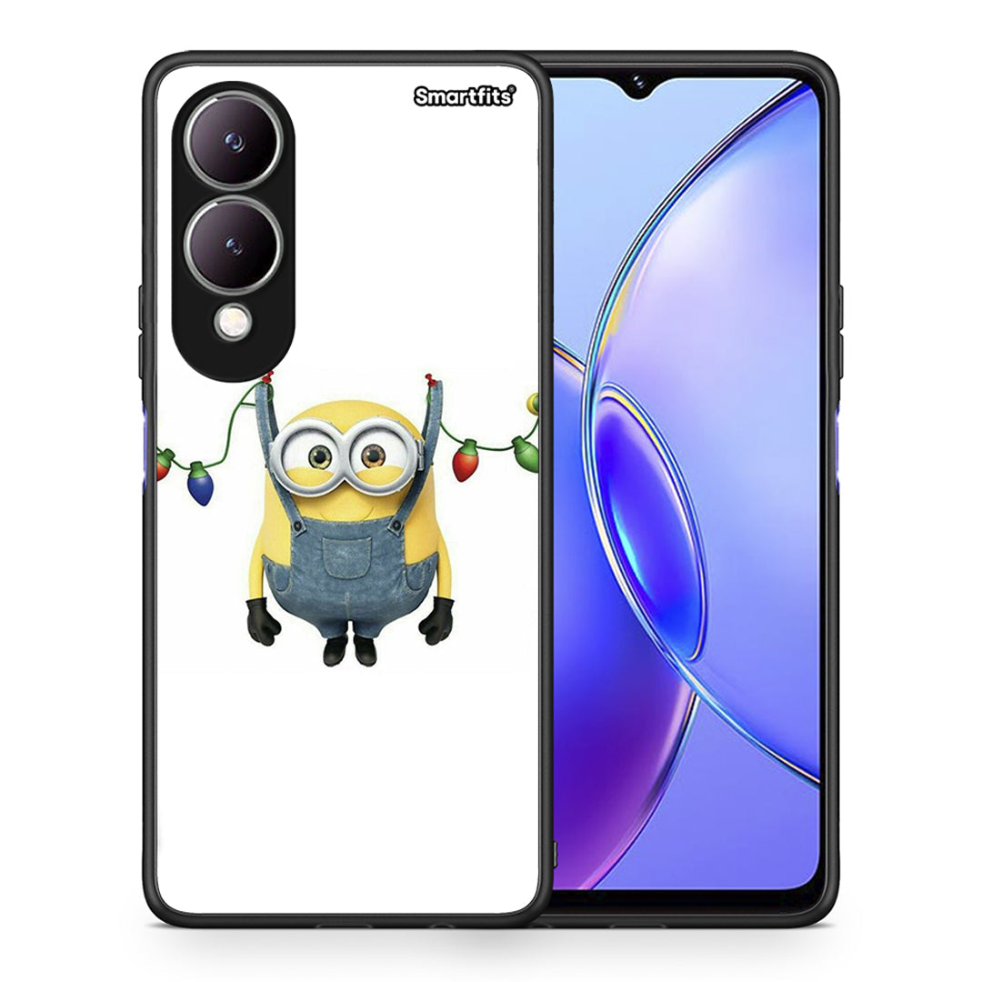 Θήκη Vivo Y17s Xmas Minion Lights από τη Smartfits με σχέδιο στο πίσω μέρος και μαύρο περίβλημα | Vivo Y17s Xmas Minion Lights case with colorful back and black bezels