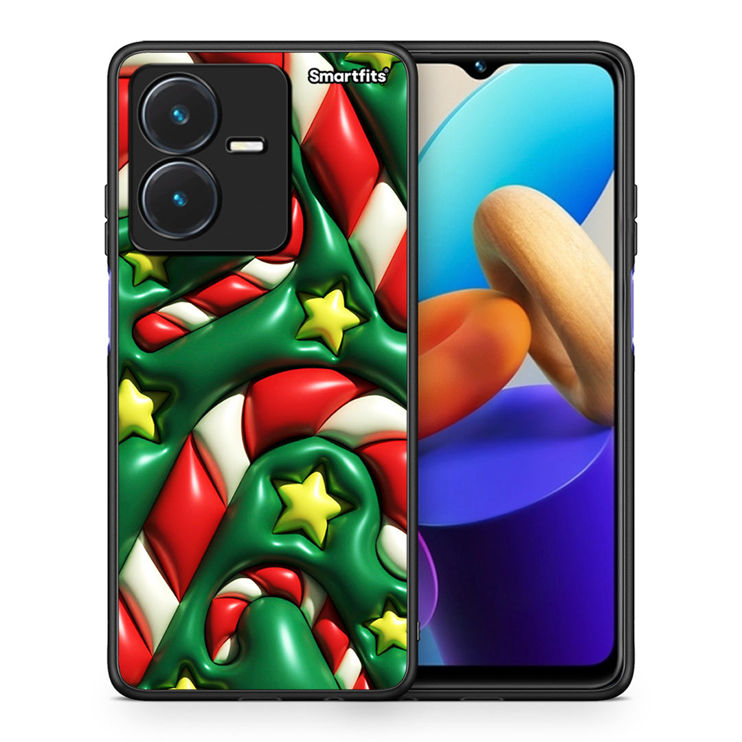 Θήκη Vivo Y22s Christmas Bubbles από τη Smartfits με σχέδιο στο πίσω μέρος και μαύρο περίβλημα | Vivo Y22s Christmas Bubbles case with colorful back and black bezels