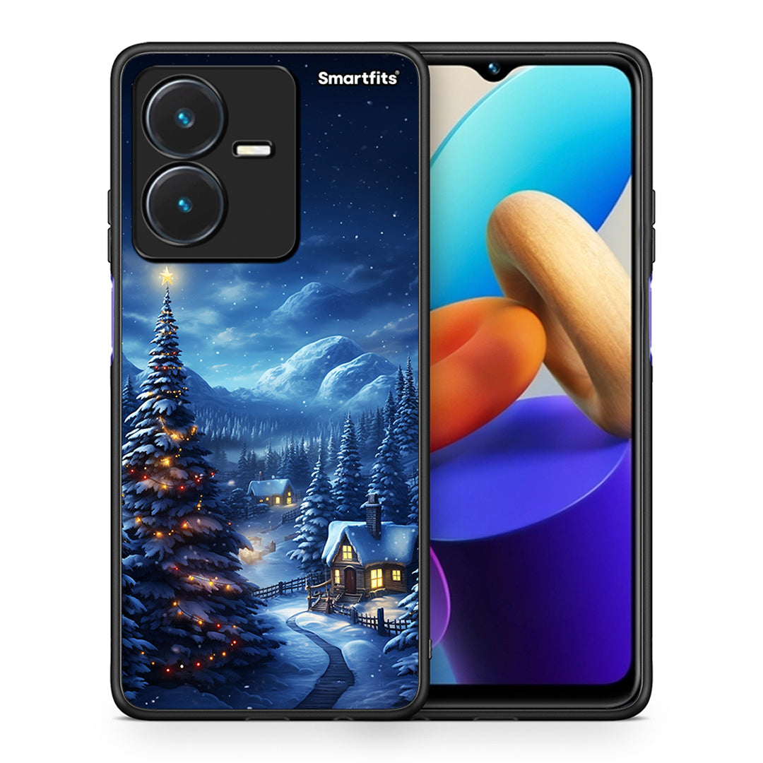 Θήκη Vivo Y22s Christmas Scenery από τη Smartfits με σχέδιο στο πίσω μέρος και μαύρο περίβλημα | Vivo Y22s Christmas Scenery case with colorful back and black bezels