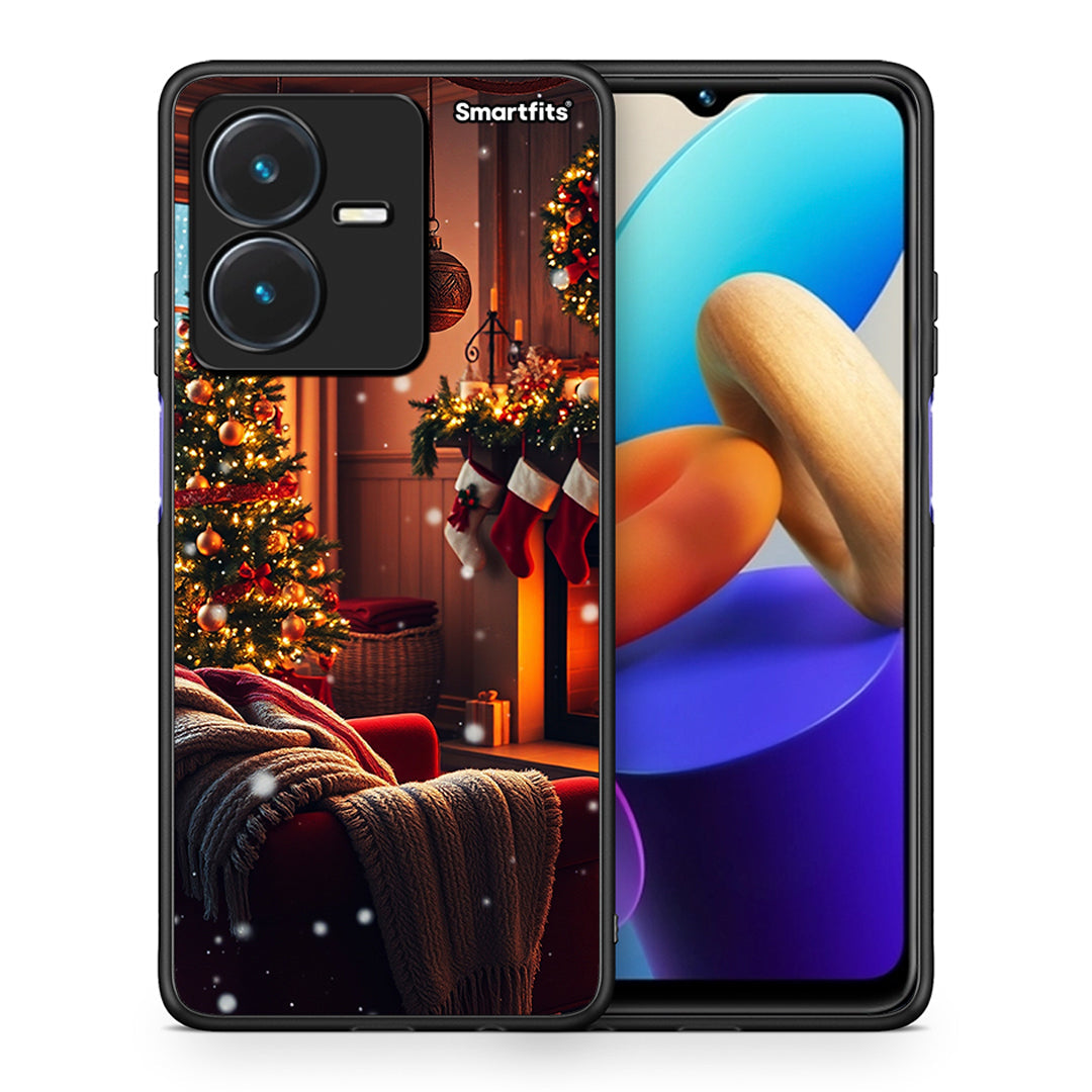 Θήκη Vivo Y22s Home For Christmas από τη Smartfits με σχέδιο στο πίσω μέρος και μαύρο περίβλημα | Vivo Y22s Home For Christmas case with colorful back and black bezels