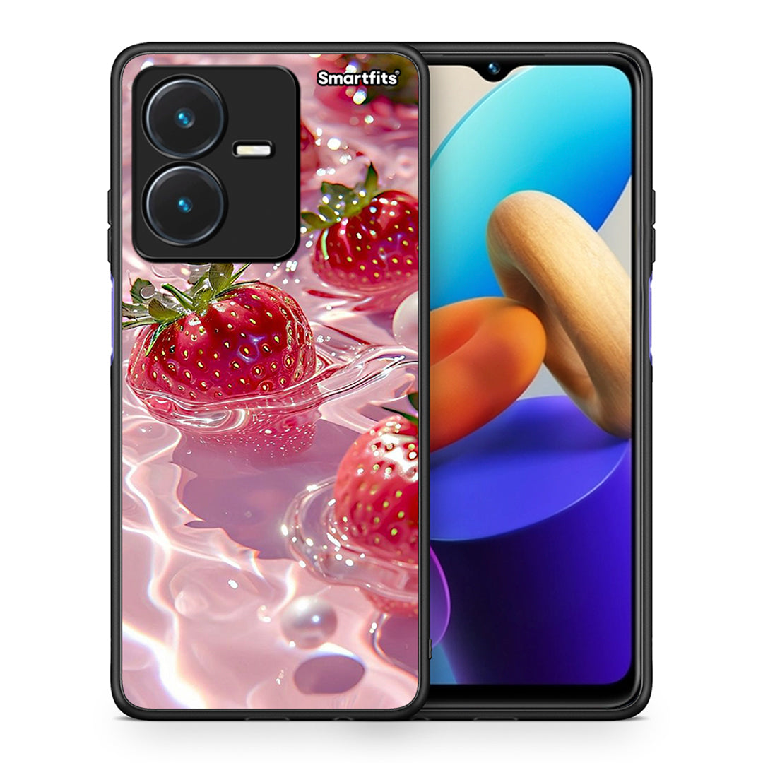 Θήκη Vivo Y22s Juicy Strawberries από τη Smartfits με σχέδιο στο πίσω μέρος και μαύρο περίβλημα | Vivo Y22s Juicy Strawberries case with colorful back and black bezels