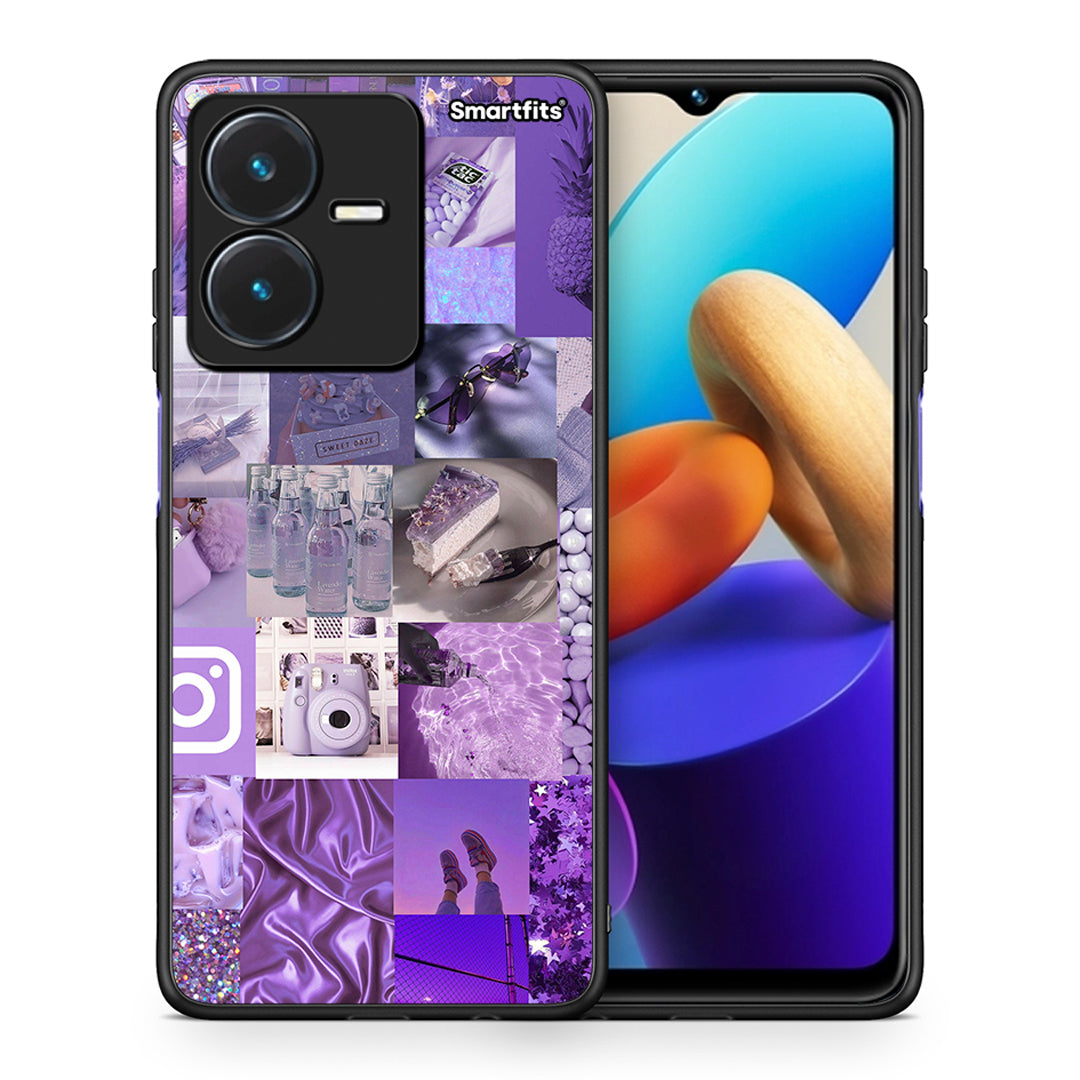 Θήκη Vivo Y22s Purple Aesthetic Collage από τη Smartfits με σχέδιο στο πίσω μέρος και μαύρο περίβλημα | Vivo Y22s Purple Aesthetic Collage case with colorful back and black bezels