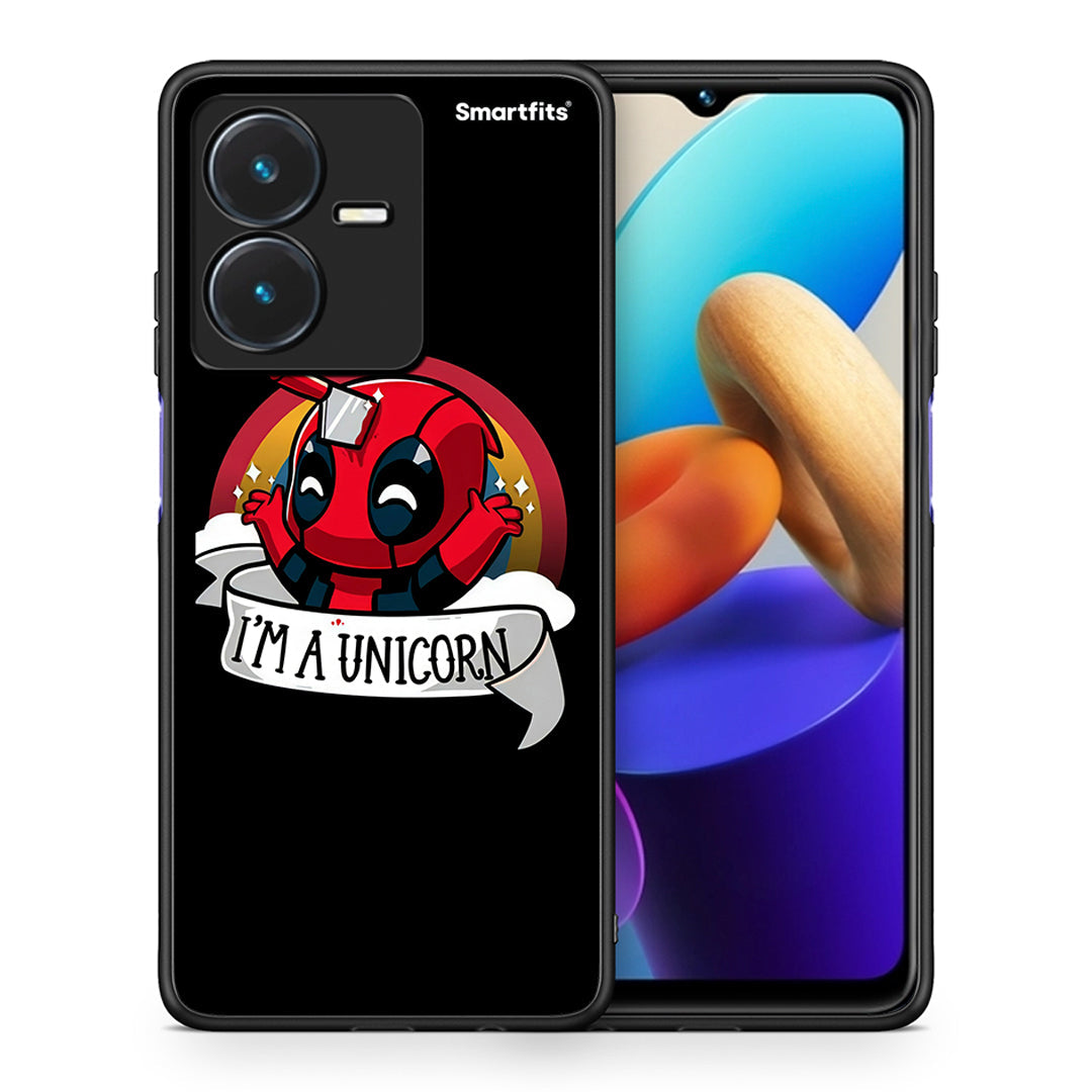 Θήκη Vivo Y22s Unicorn Deadpool από τη Smartfits με σχέδιο στο πίσω μέρος και μαύρο περίβλημα | Vivo Y22s Unicorn Deadpool case with colorful back and black bezels