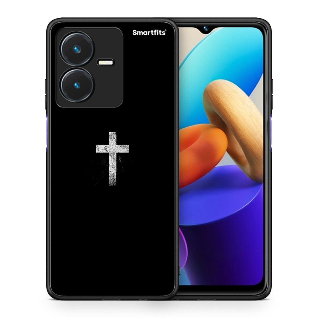 Θήκη Vivo Y22s White Cross από τη Smartfits με σχέδιο στο πίσω μέρος και μαύρο περίβλημα | Vivo Y22s White Cross case with colorful back and black bezels