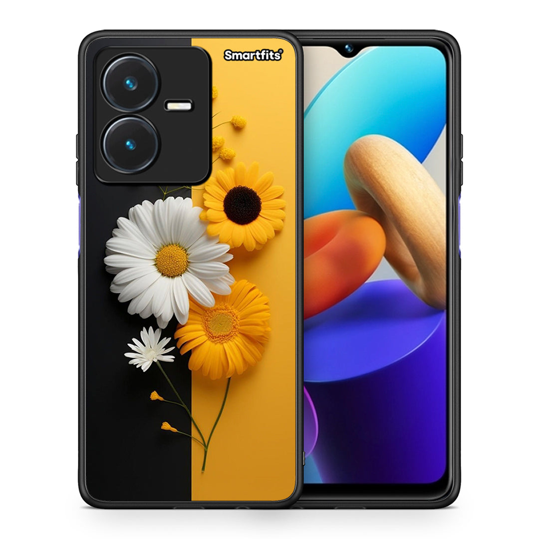 Θήκη Vivo Y22s Yellow Daisies από τη Smartfits με σχέδιο στο πίσω μέρος και μαύρο περίβλημα | Vivo Y22s Yellow Daisies case with colorful back and black bezels