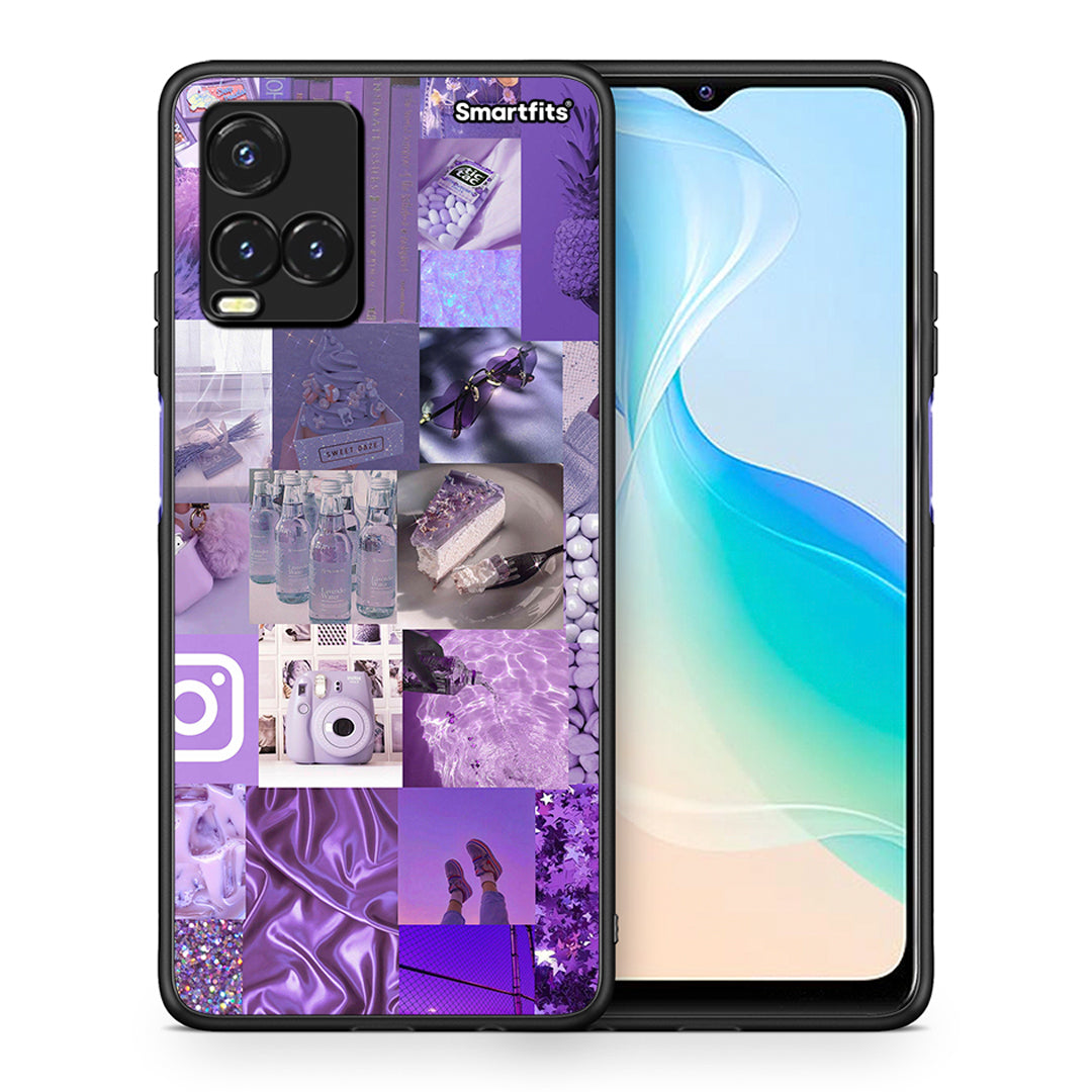 Θήκη Vivo Y33s / Y21s / Y21 Purple Aesthetic Collage από τη Smartfits με σχέδιο στο πίσω μέρος και μαύρο περίβλημα | Vivo Y33s / Y21s / Y21 Purple Aesthetic Collage case with colorful back and black bezels