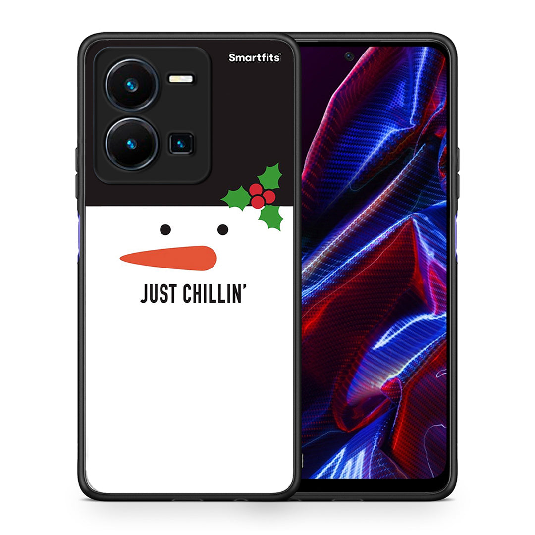 Θήκη Vivo Y35 5G Christmas Chillin από τη Smartfits με σχέδιο στο πίσω μέρος και μαύρο περίβλημα | Vivo Y35 5G Christmas Chillin case with colorful back and black bezels