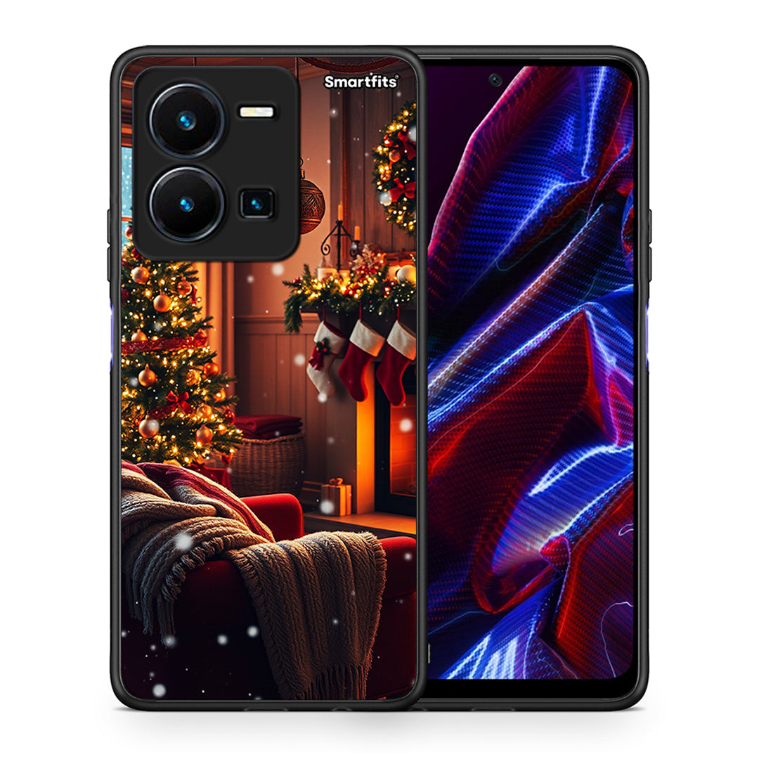 Θήκη Vivo Y35 5G Home For Christmas από τη Smartfits με σχέδιο στο πίσω μέρος και μαύρο περίβλημα | Vivo Y35 5G Home For Christmas case with colorful back and black bezels