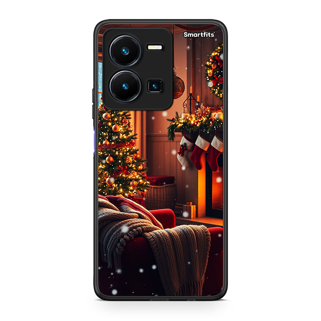 Vivo Y35 5G Home For Christmas θήκη από τη Smartfits με σχέδιο στο πίσω μέρος και μαύρο περίβλημα | Smartphone case with colorful back and black bezels by Smartfits