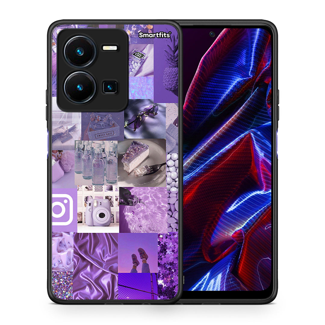 Θήκη Vivo Y35 5G Purple Aesthetic Collage από τη Smartfits με σχέδιο στο πίσω μέρος και μαύρο περίβλημα | Vivo Y35 5G Purple Aesthetic Collage case with colorful back and black bezels