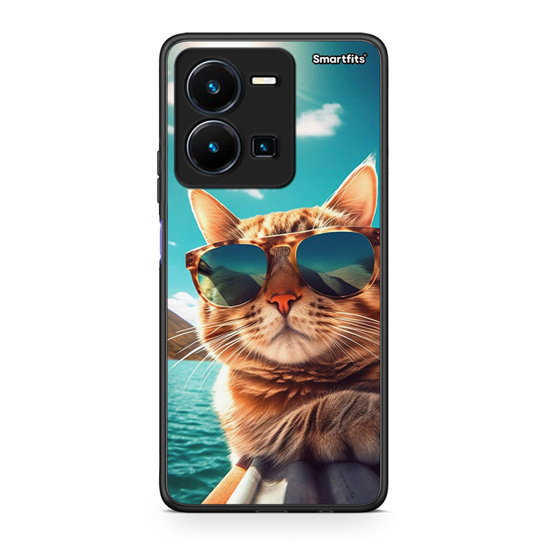 Vivo Y35 5G Summer Cat θήκη από τη Smartfits με σχέδιο στο πίσω μέρος και μαύρο περίβλημα | Smartphone case with colorful back and black bezels by Smartfits